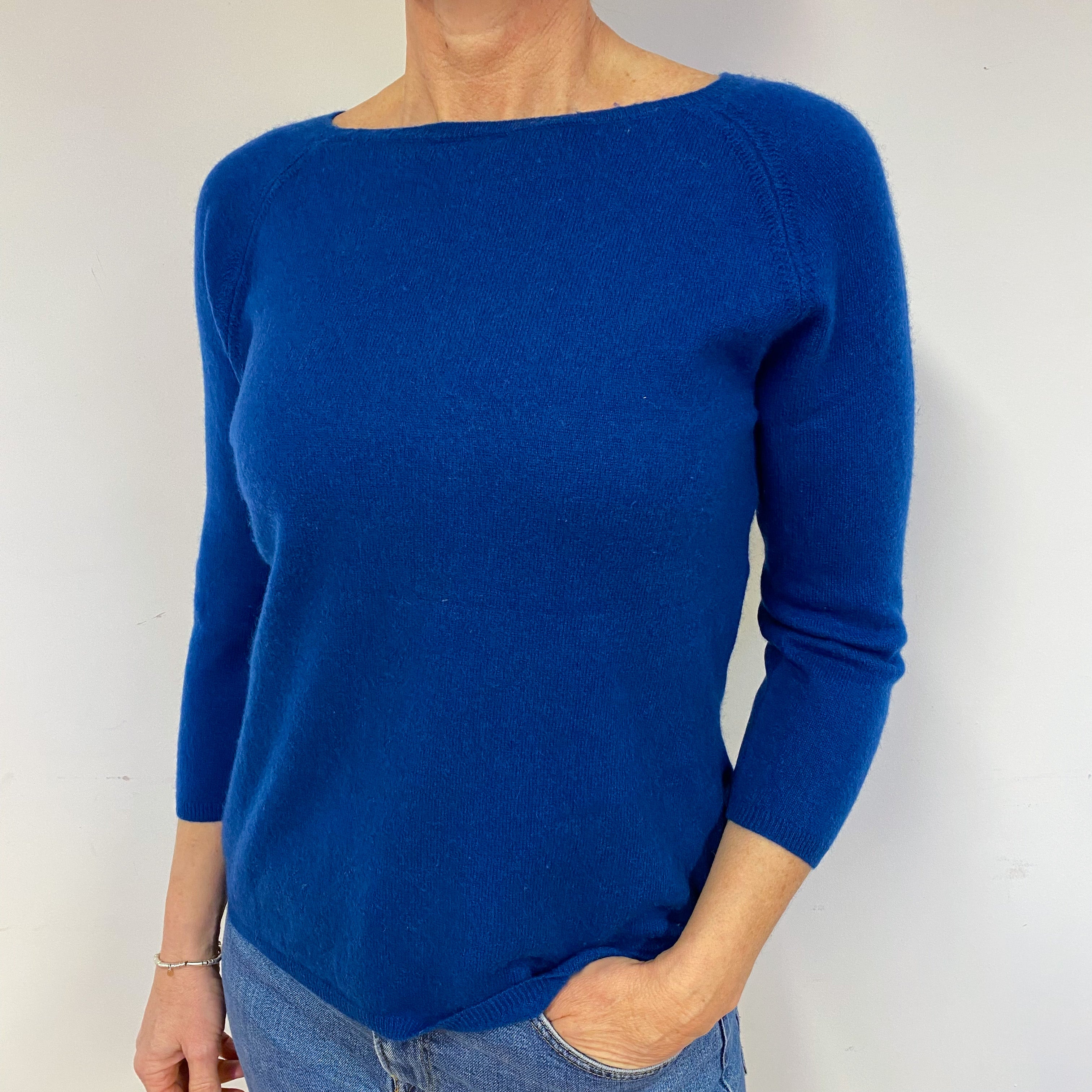 Admiral Blue 3/4 Sleeve Cashmere Crew Neck Jumper Medium