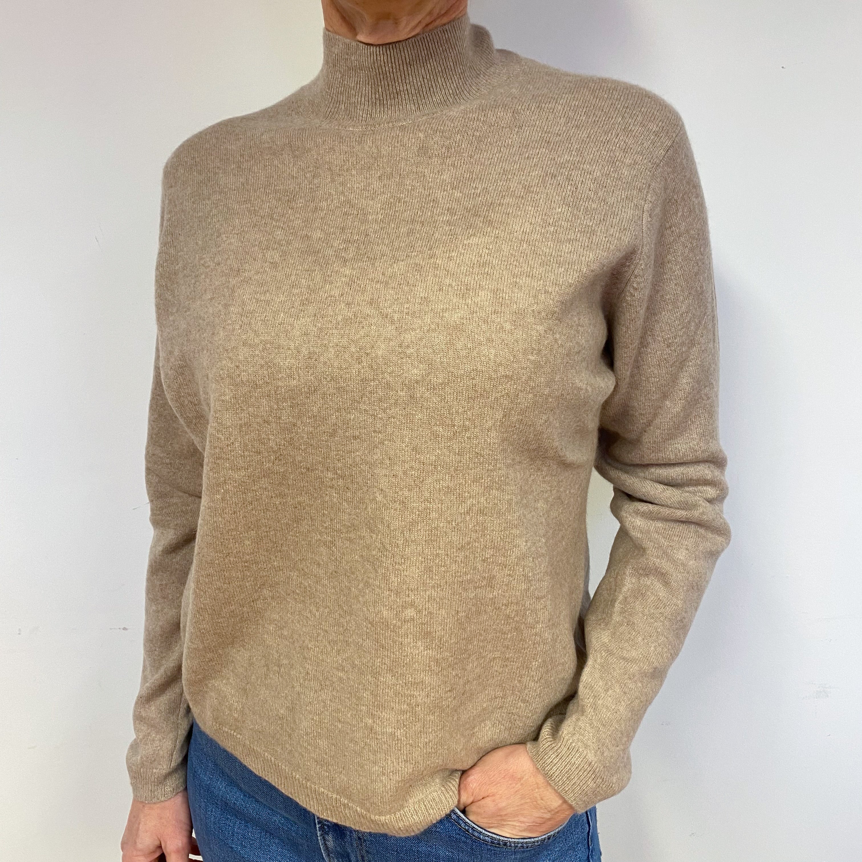Biscuit Beige Cashmere Turtle Neck Jumper Medium