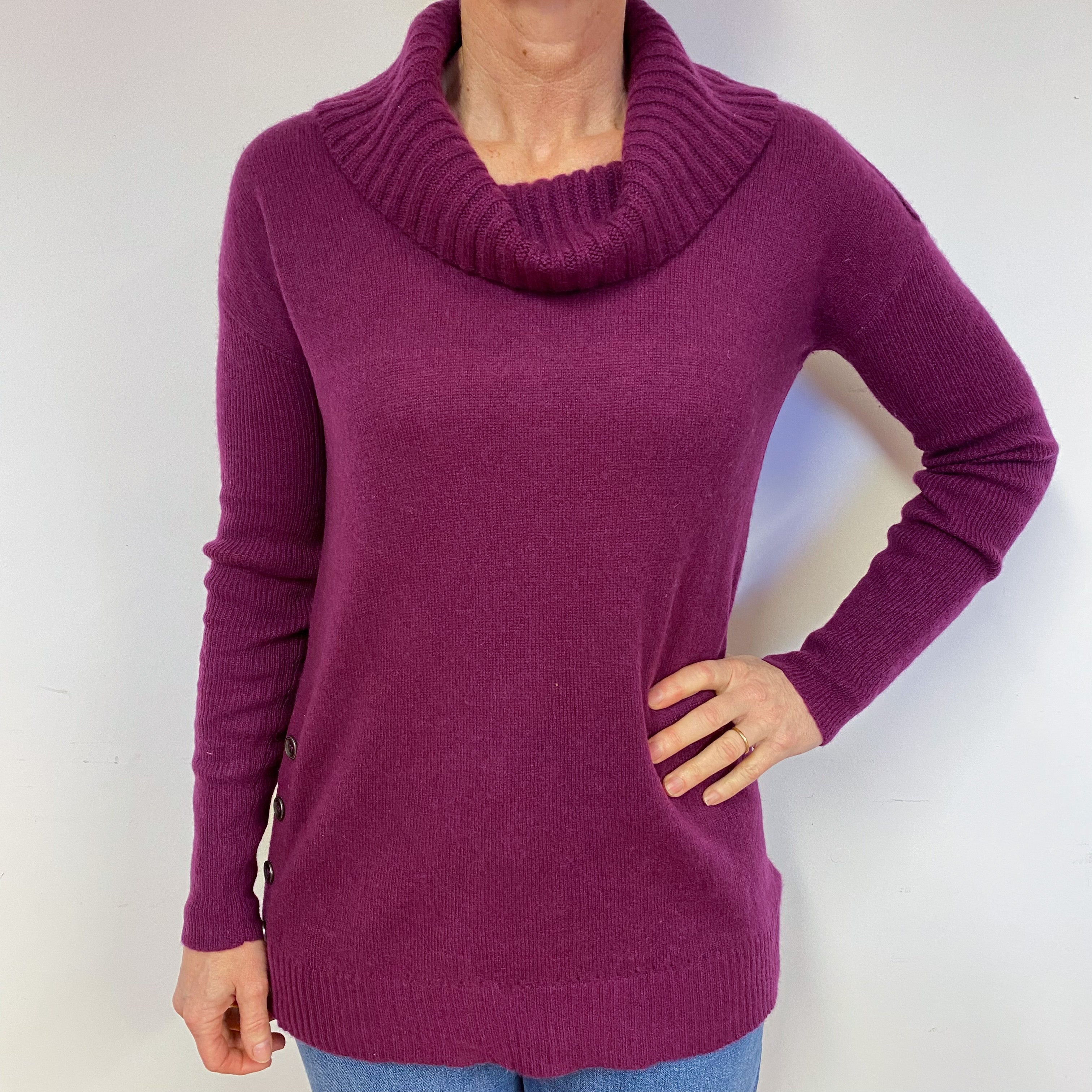 Plum Purple Cashmere Cowl Neck Jumper Medium