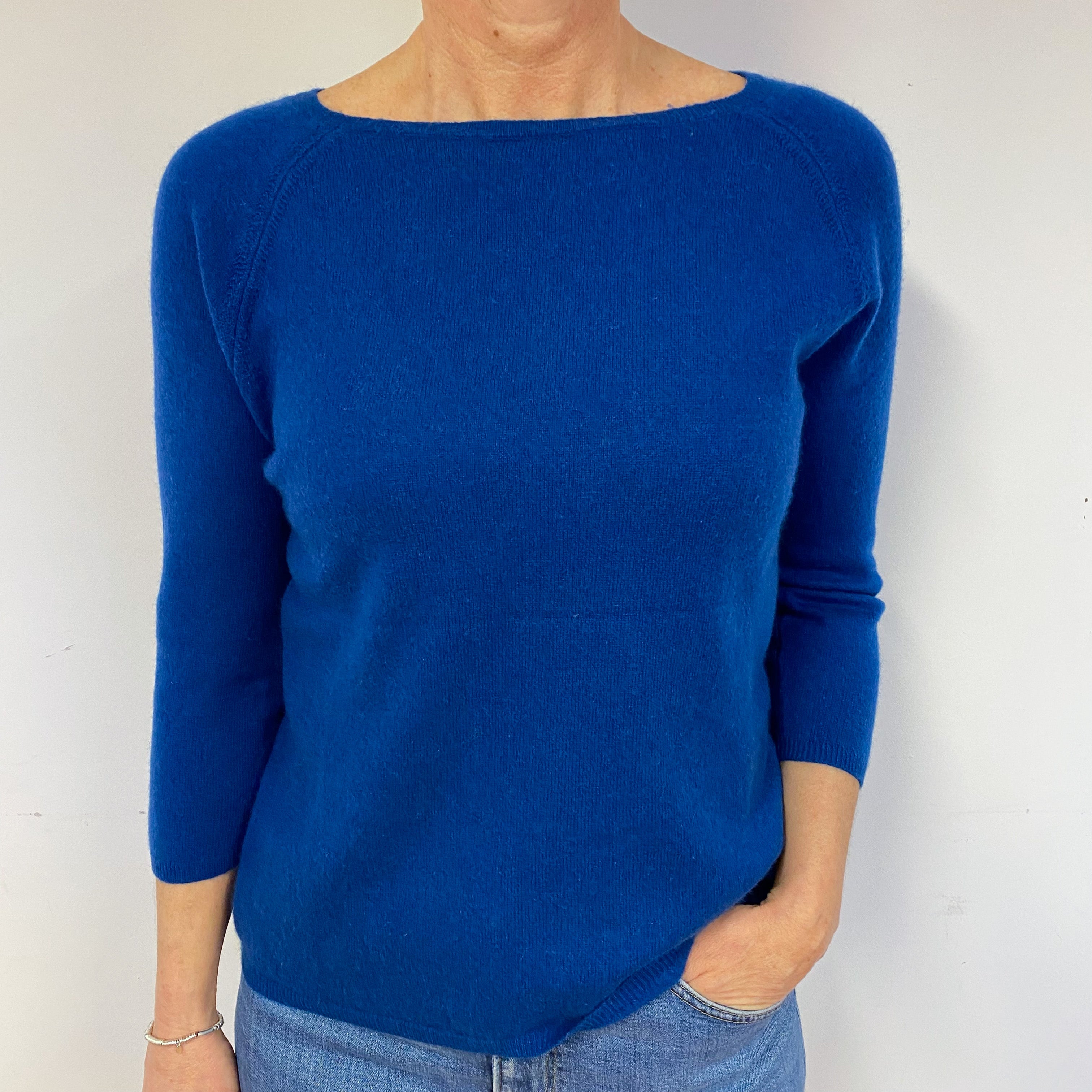 Admiral Blue 3/4 Sleeve Cashmere Crew Neck Jumper Medium