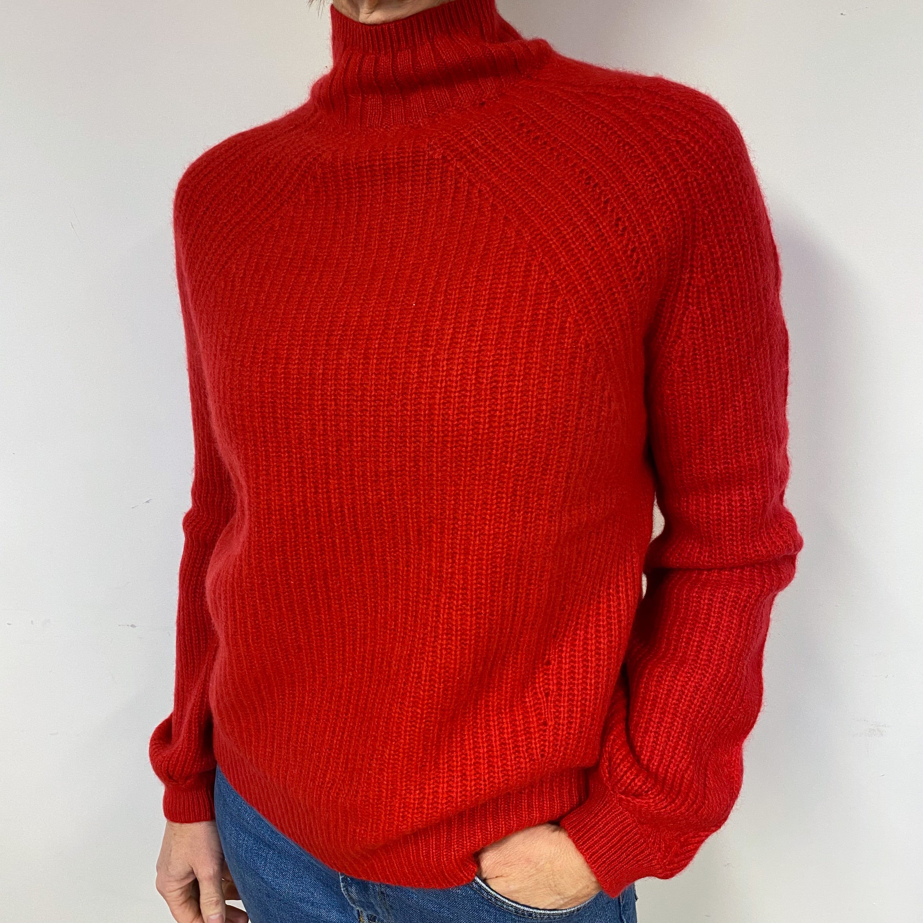Spanish Red Chunky Cashmere Turtle Neck Jumper Medium
