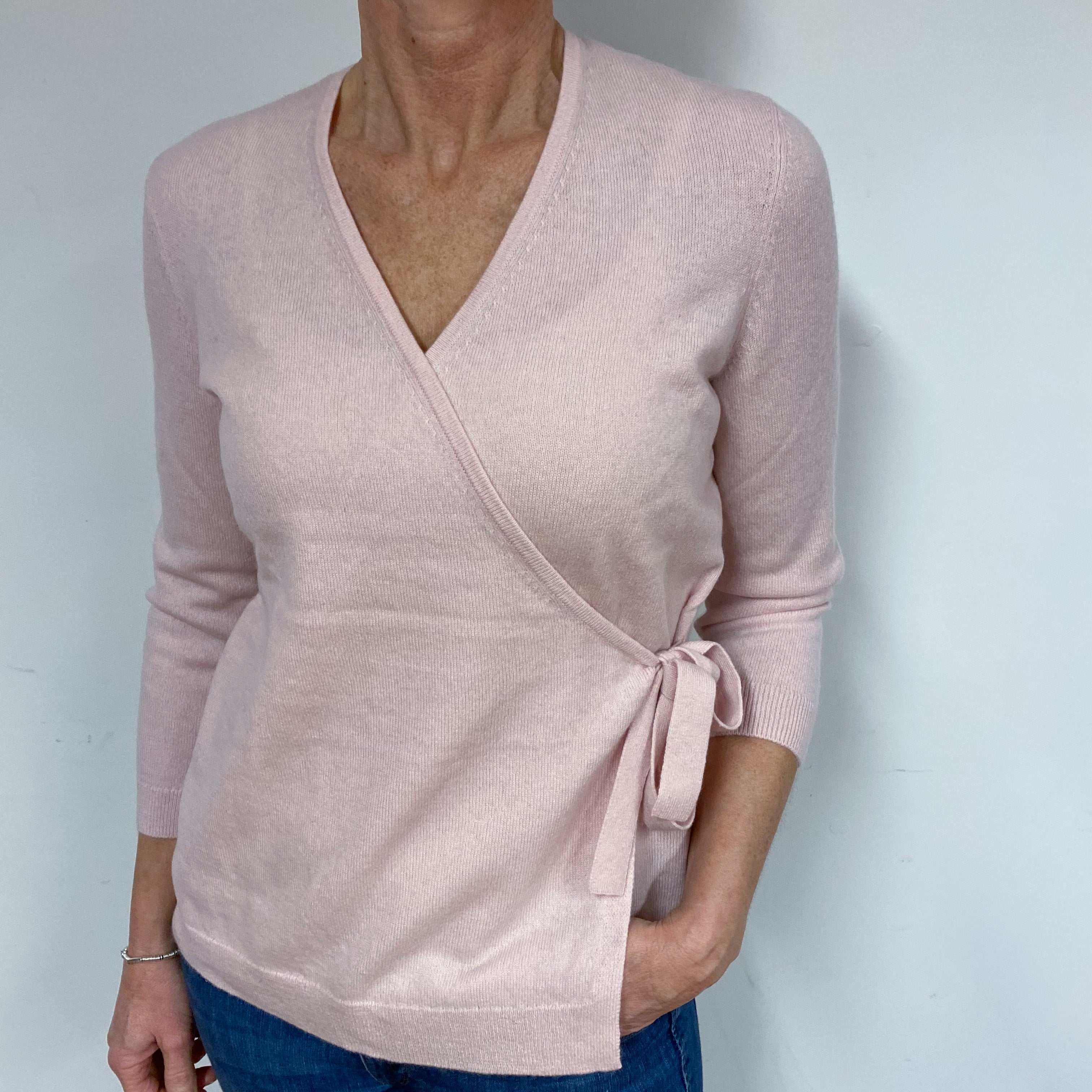 Shell Pink Cashmere Crossover V-Neck Jumper Medium