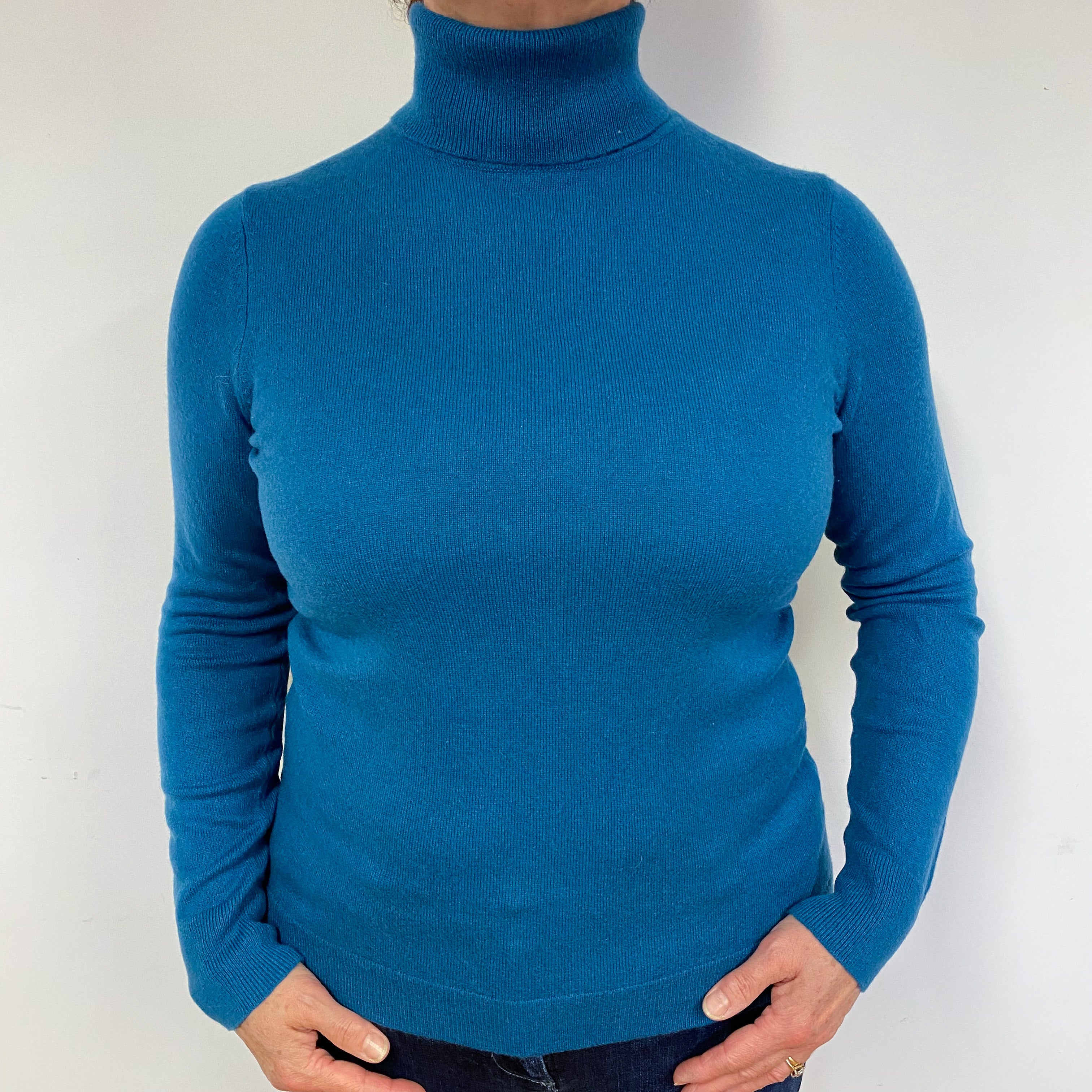 Teal Green Cashmere Polo Neck Jumper Large