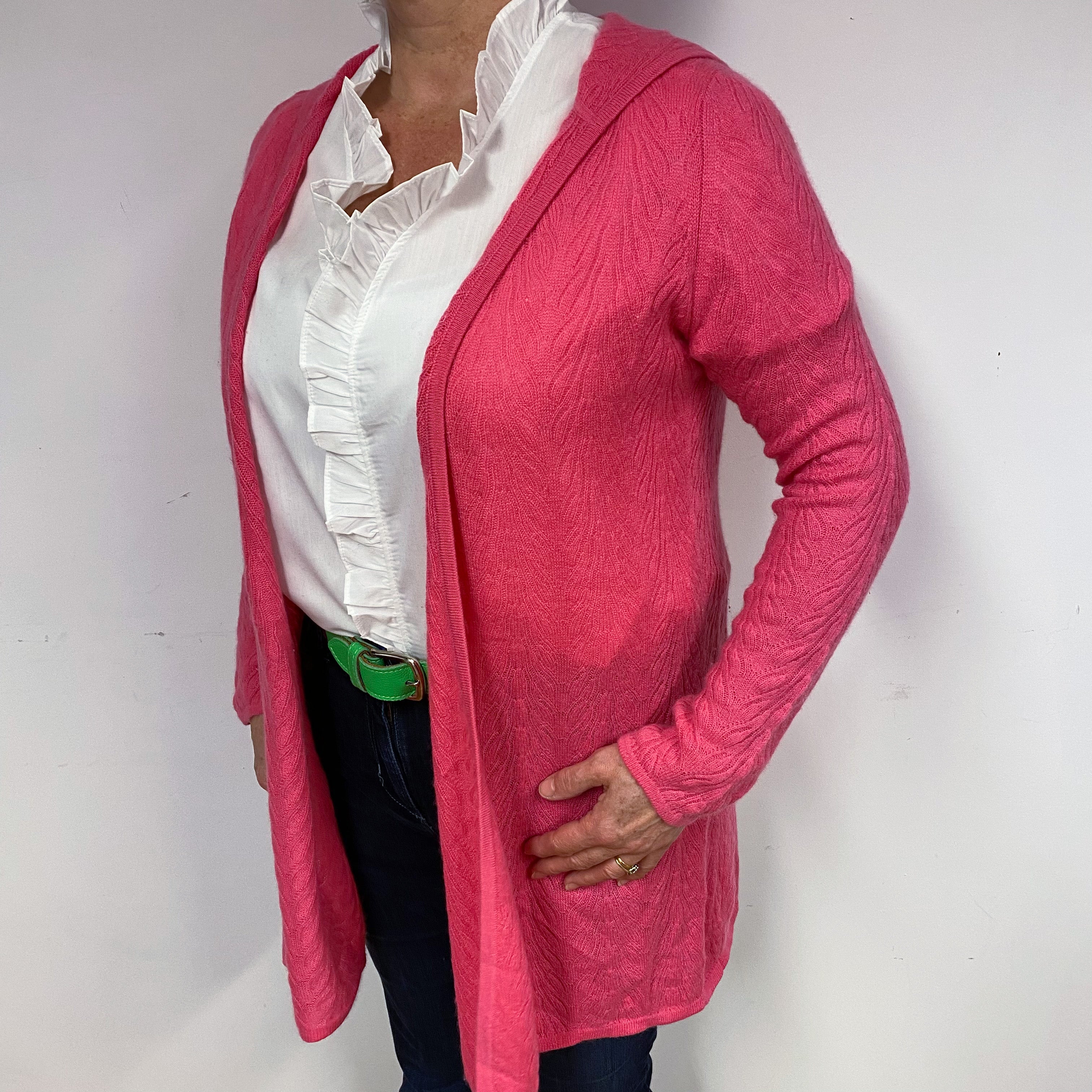 Pink Lace Knit Cashmere Edge to Edge Cardigan Large