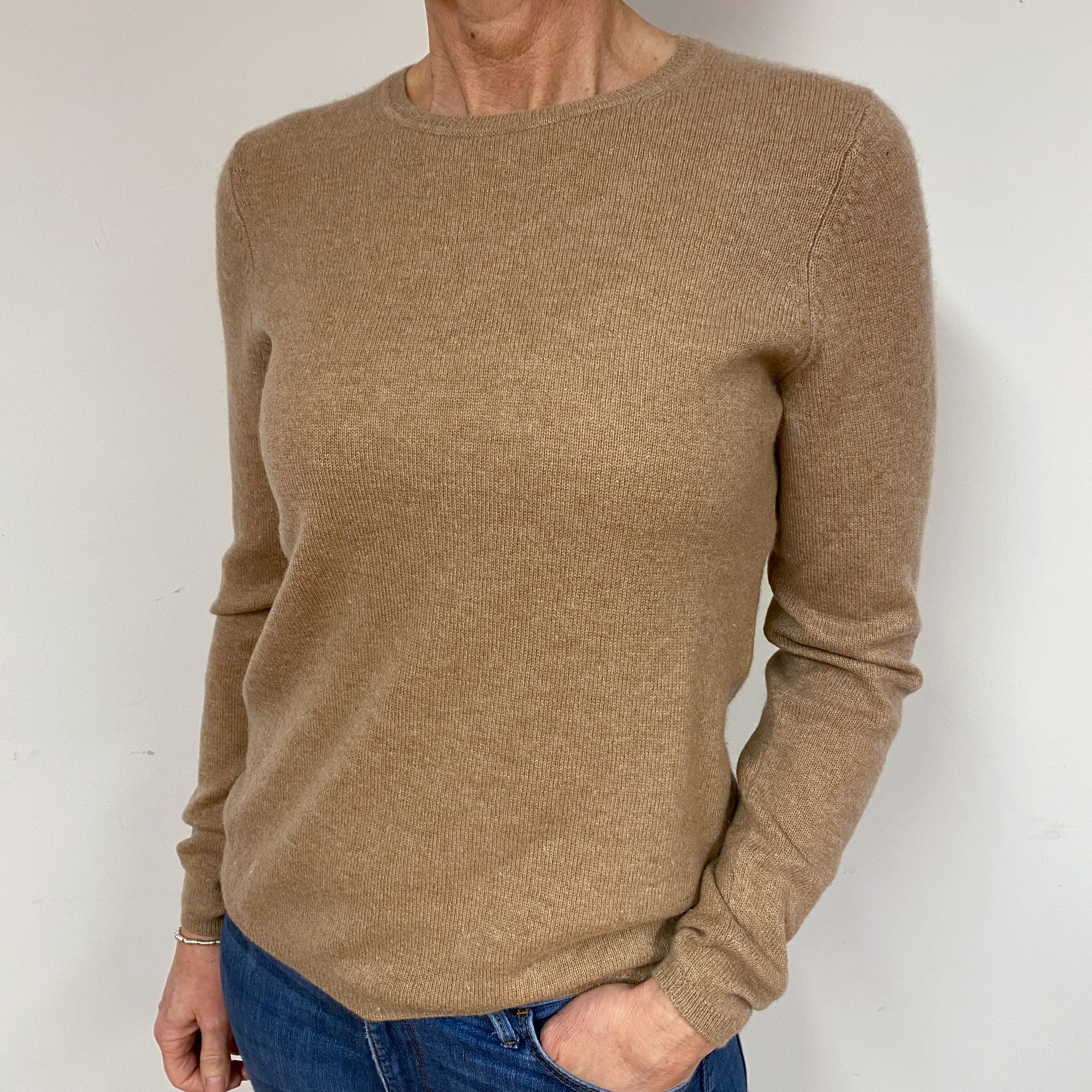 Fudge Brown Cashmere Crew Neck Jumper Medium