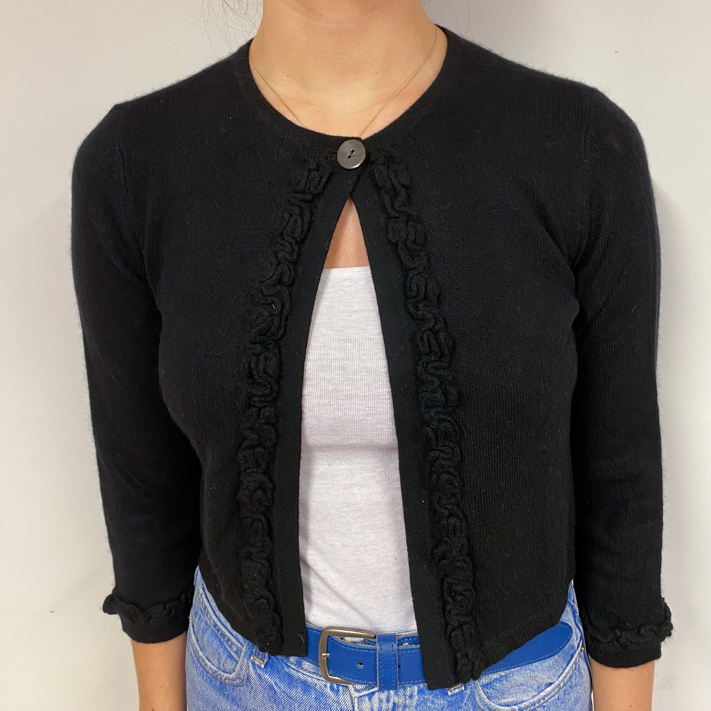 Black 3/4 Sleeve Cashmere Cropped Cardigan Small