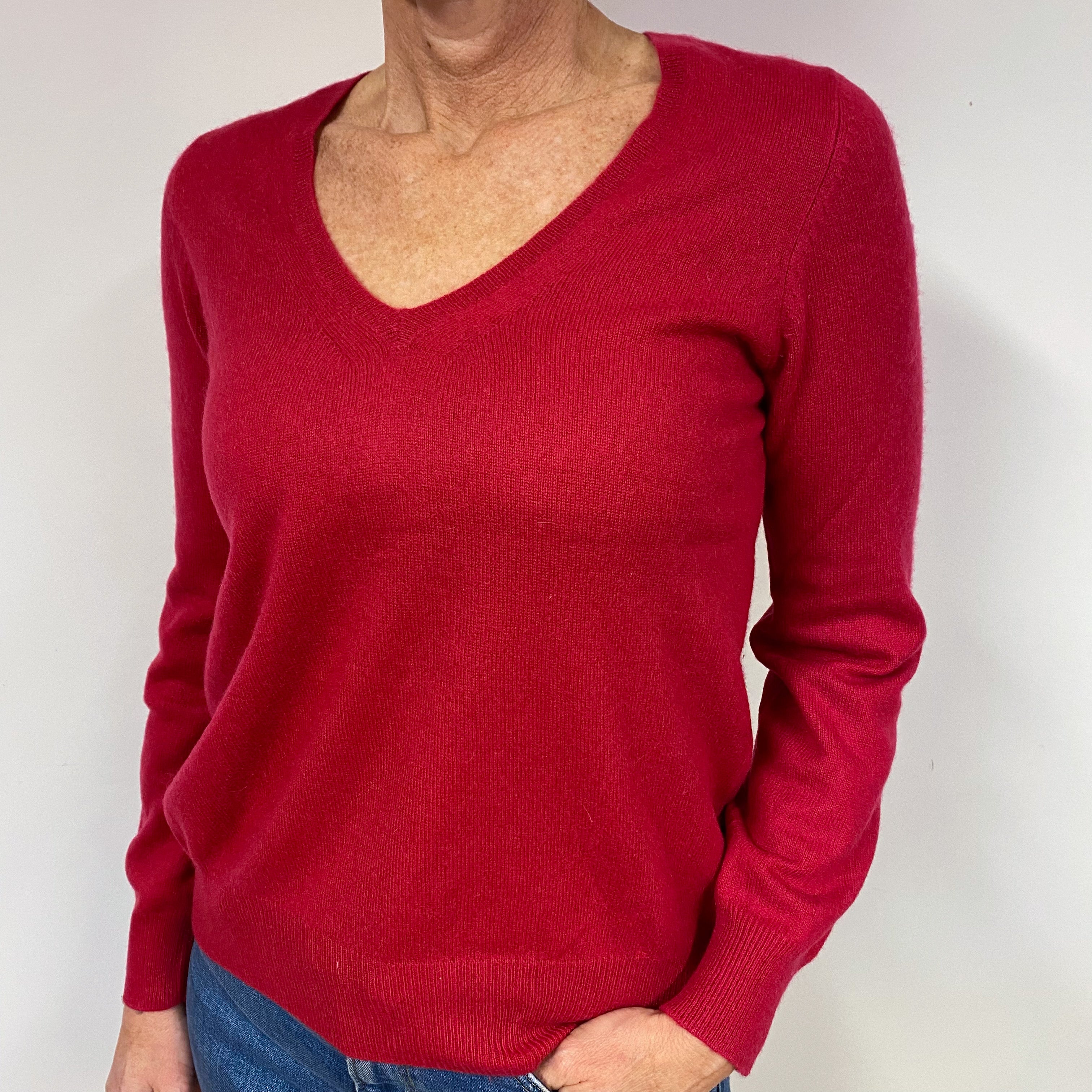 Ruby Red Cashmere V-Neck Jumper Medium