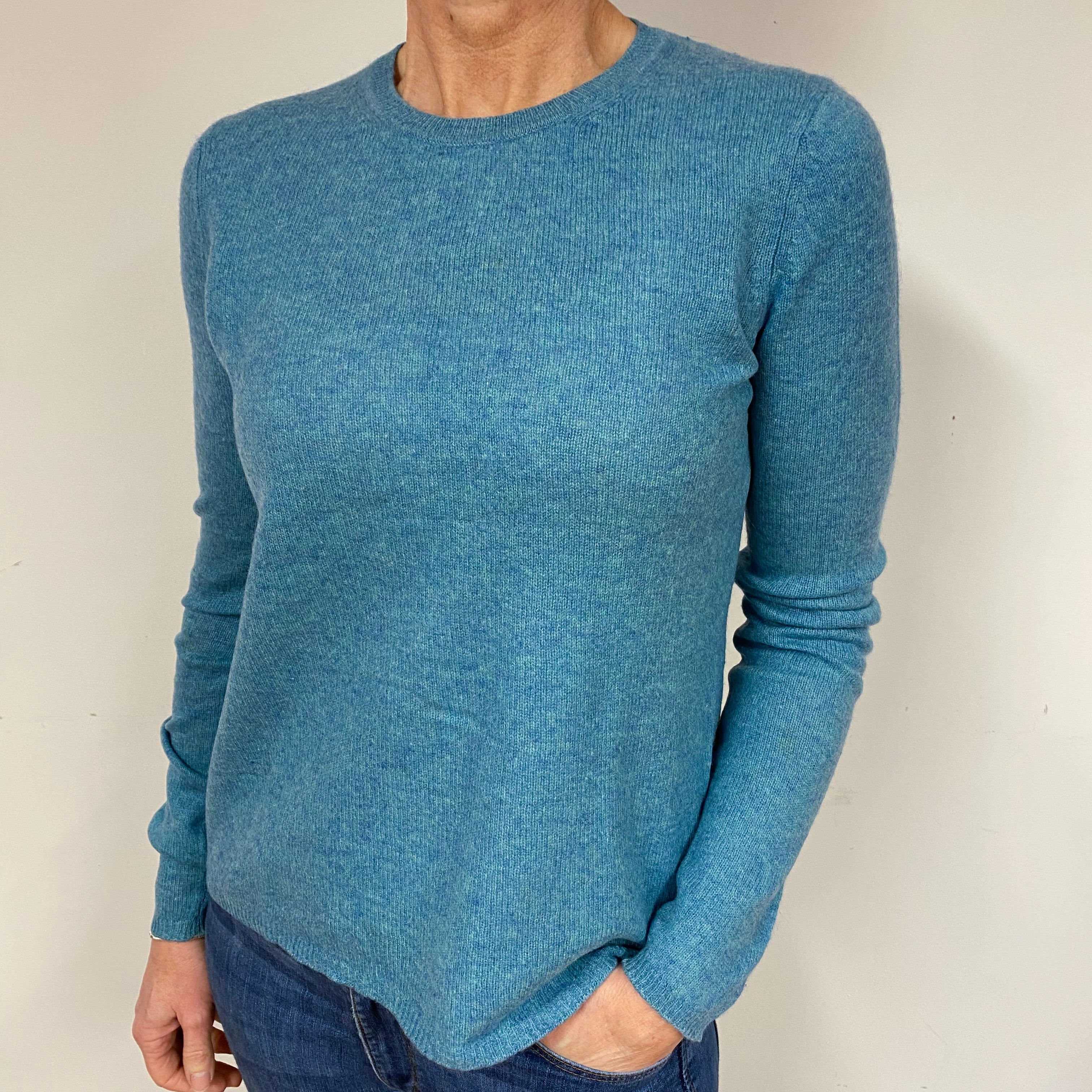 Duck Egg Blue Cashmere Crew Neck Jumper Medium