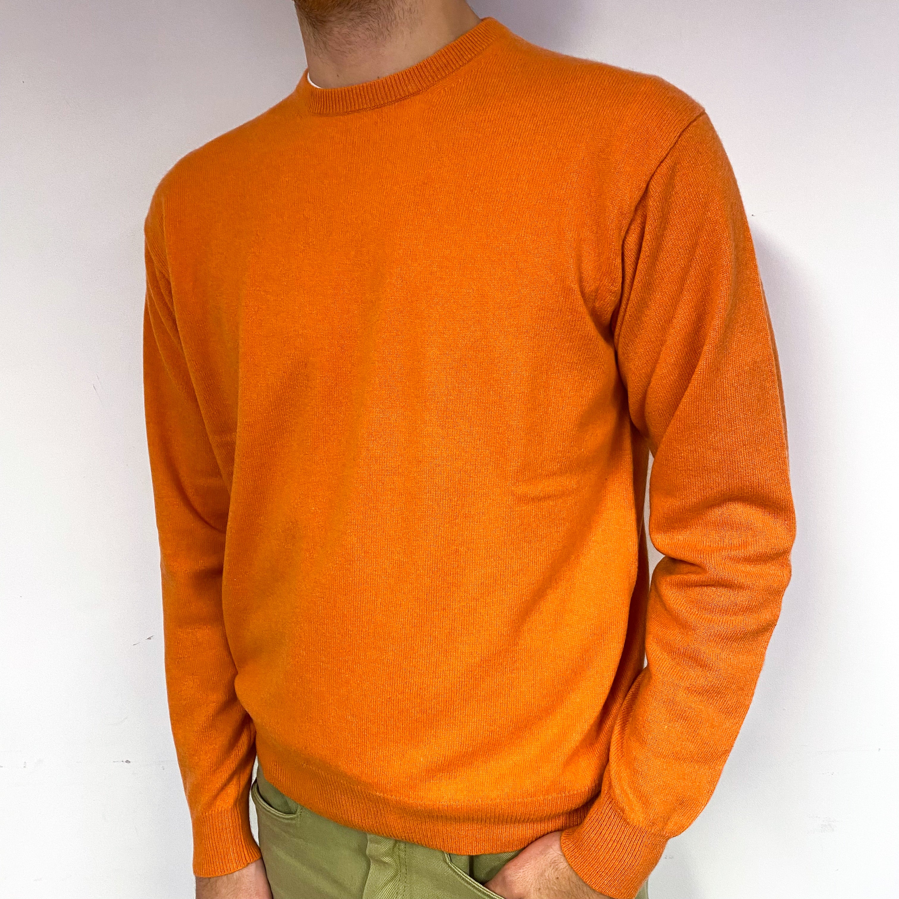 Men's Sunset Orange Cashmere Crew Neck Jumper Large