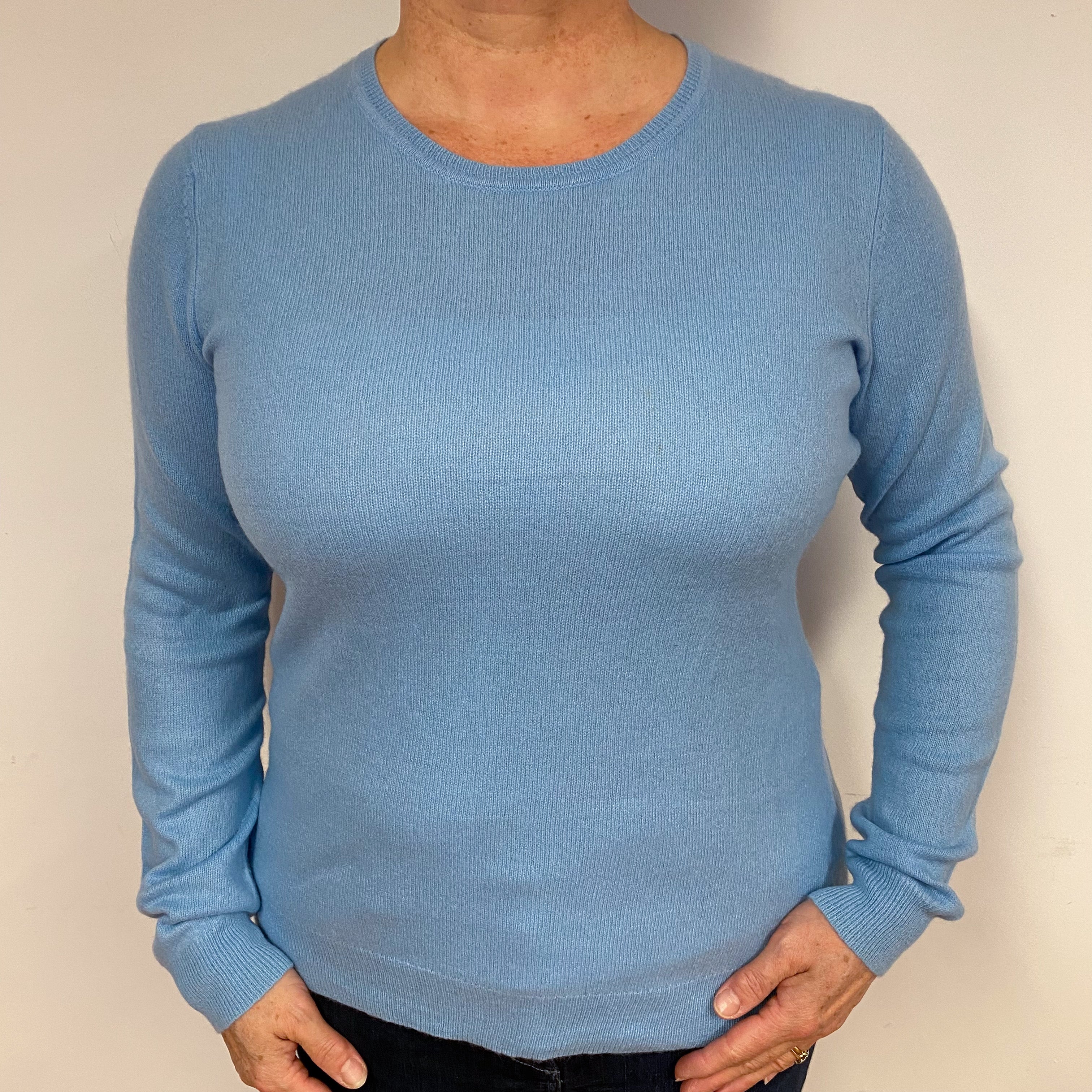 Aqua Blue Cashmere Crew Neck Jumper Large