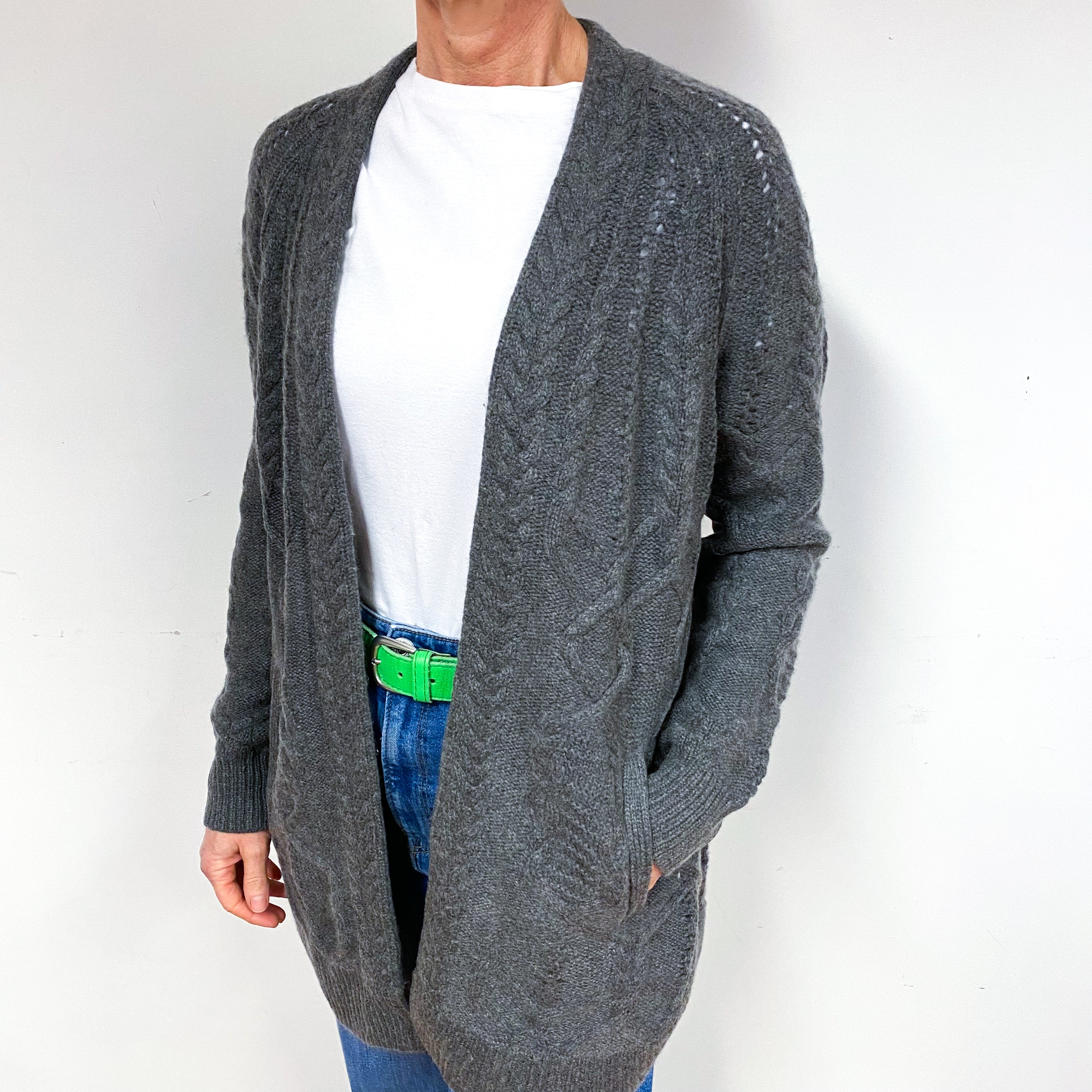 Donkey Brown Cable Cashmere Edge to Edge Cardigan Medium