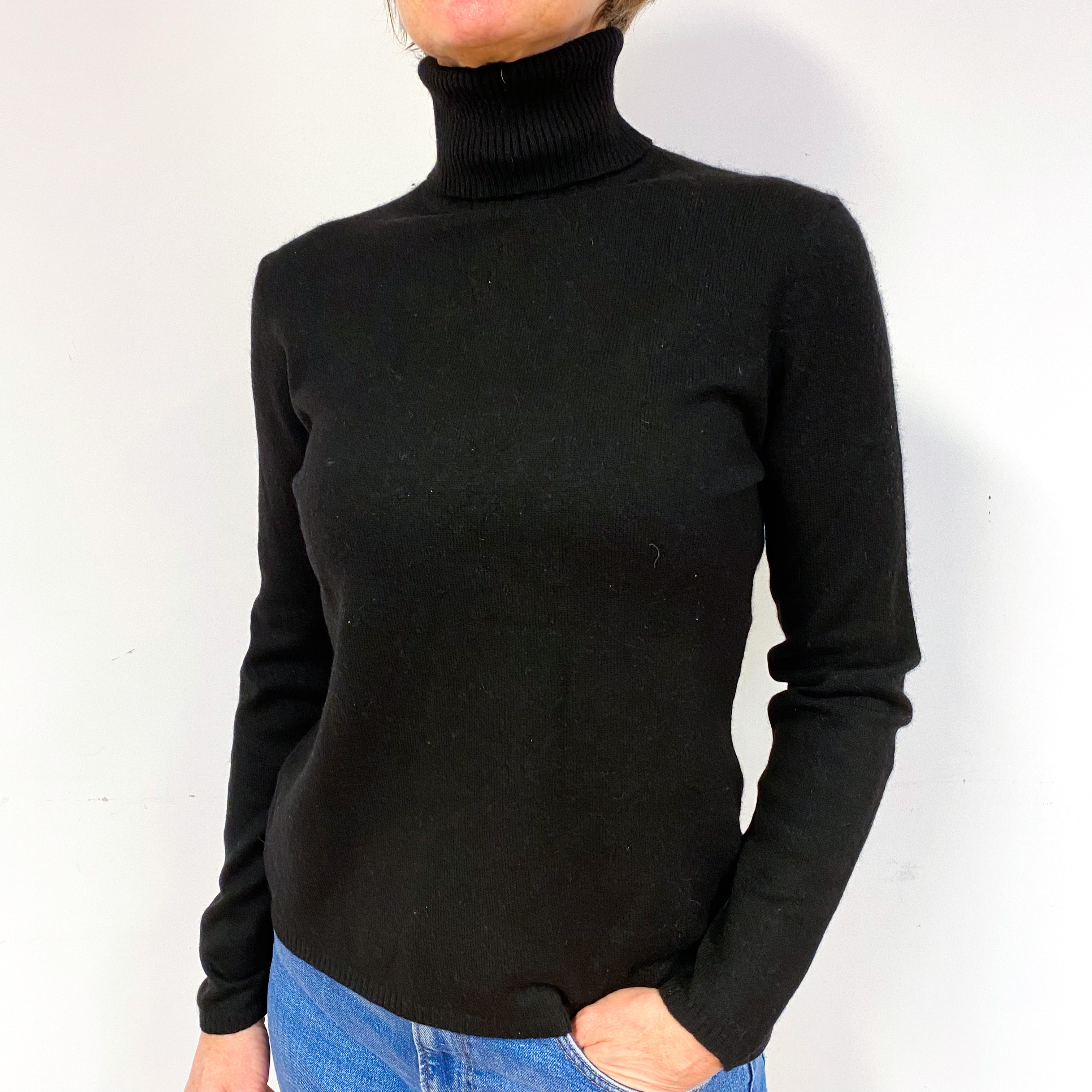 Black Cashmere Polo Neck Jumper Medium