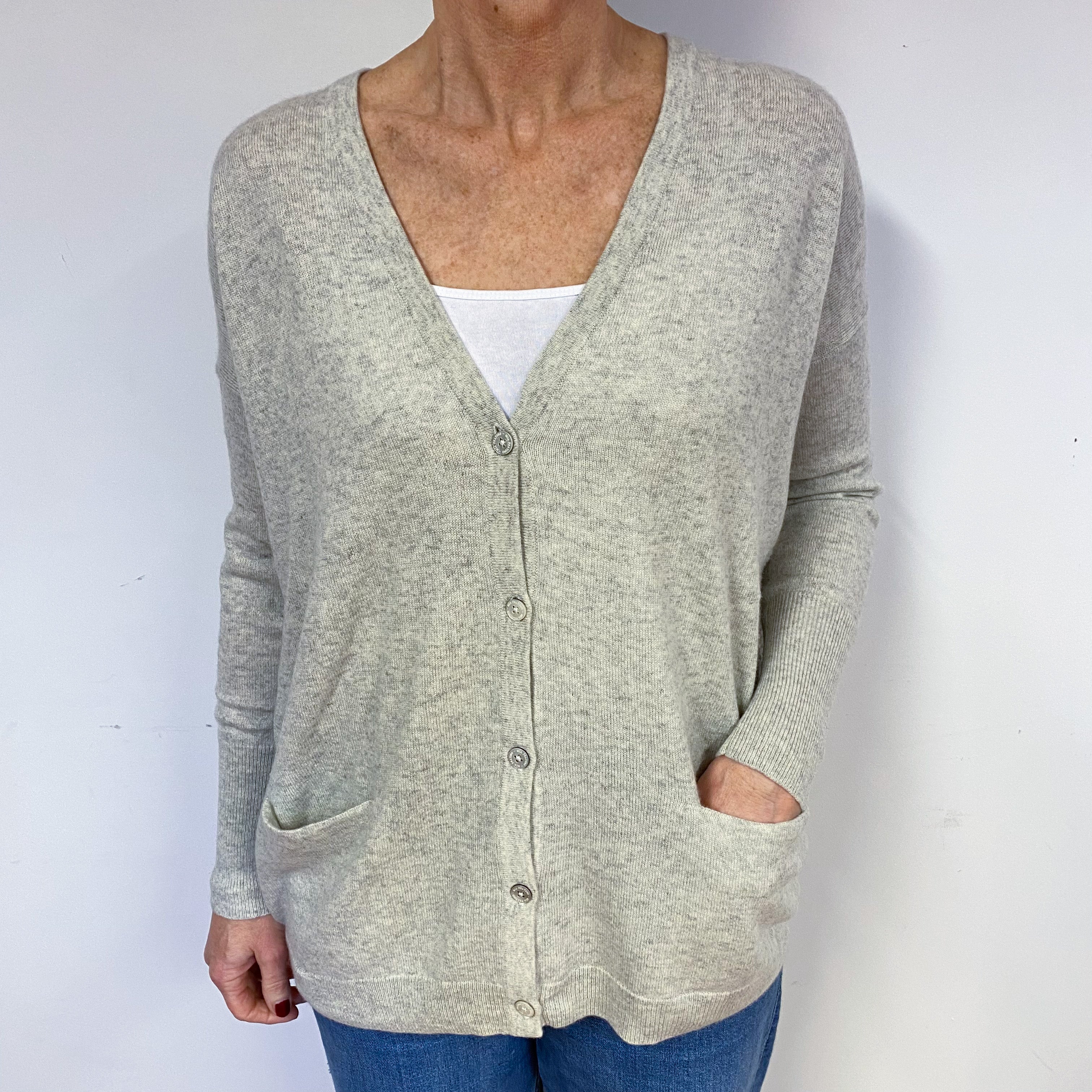 Slouchy Grey Cashmere V-Neck Cardigan Medium