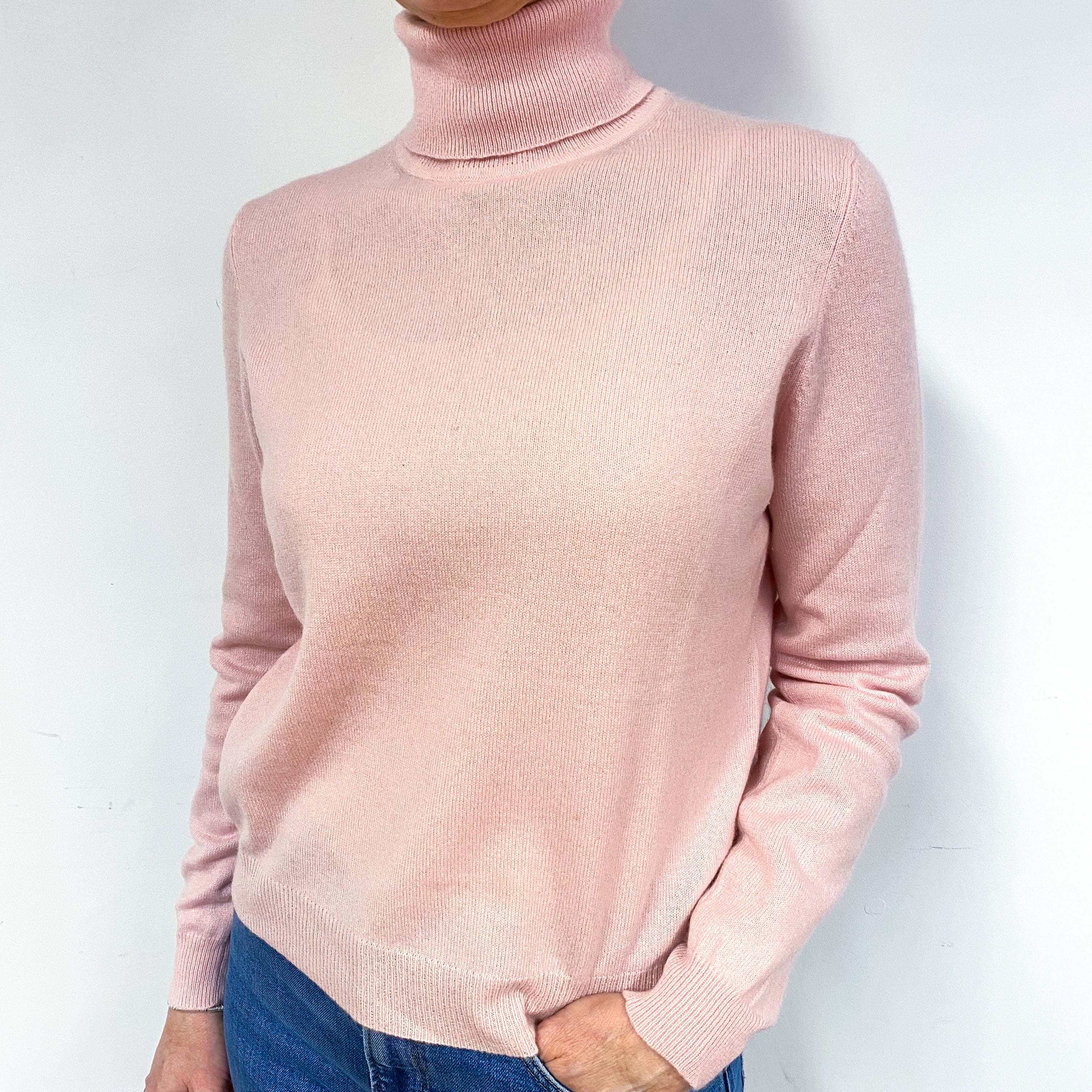 Carnation Pink Cashmere Polo Neck Jumper Medium