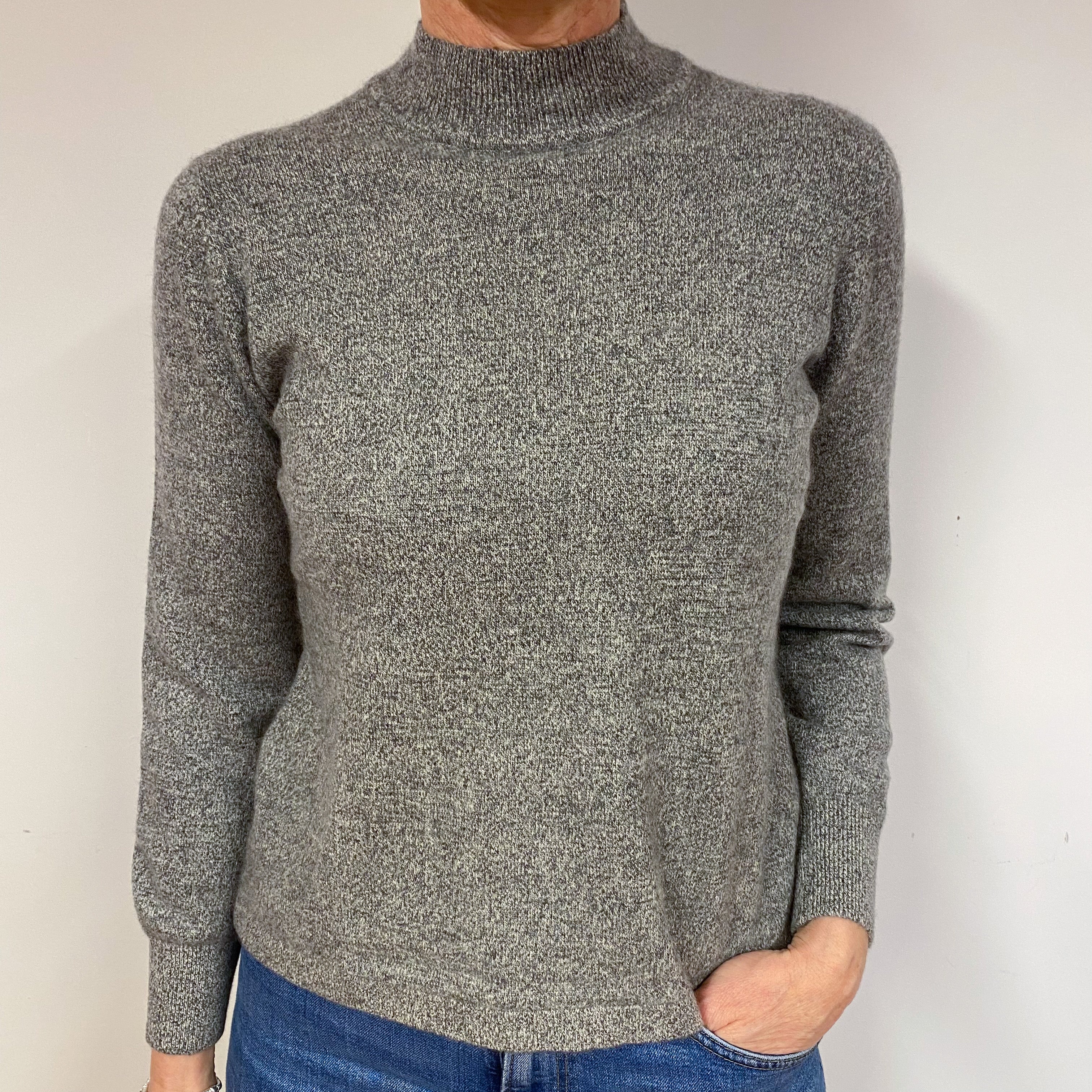 Grey Marl Cashmere Turtle Neck Jumper Medium