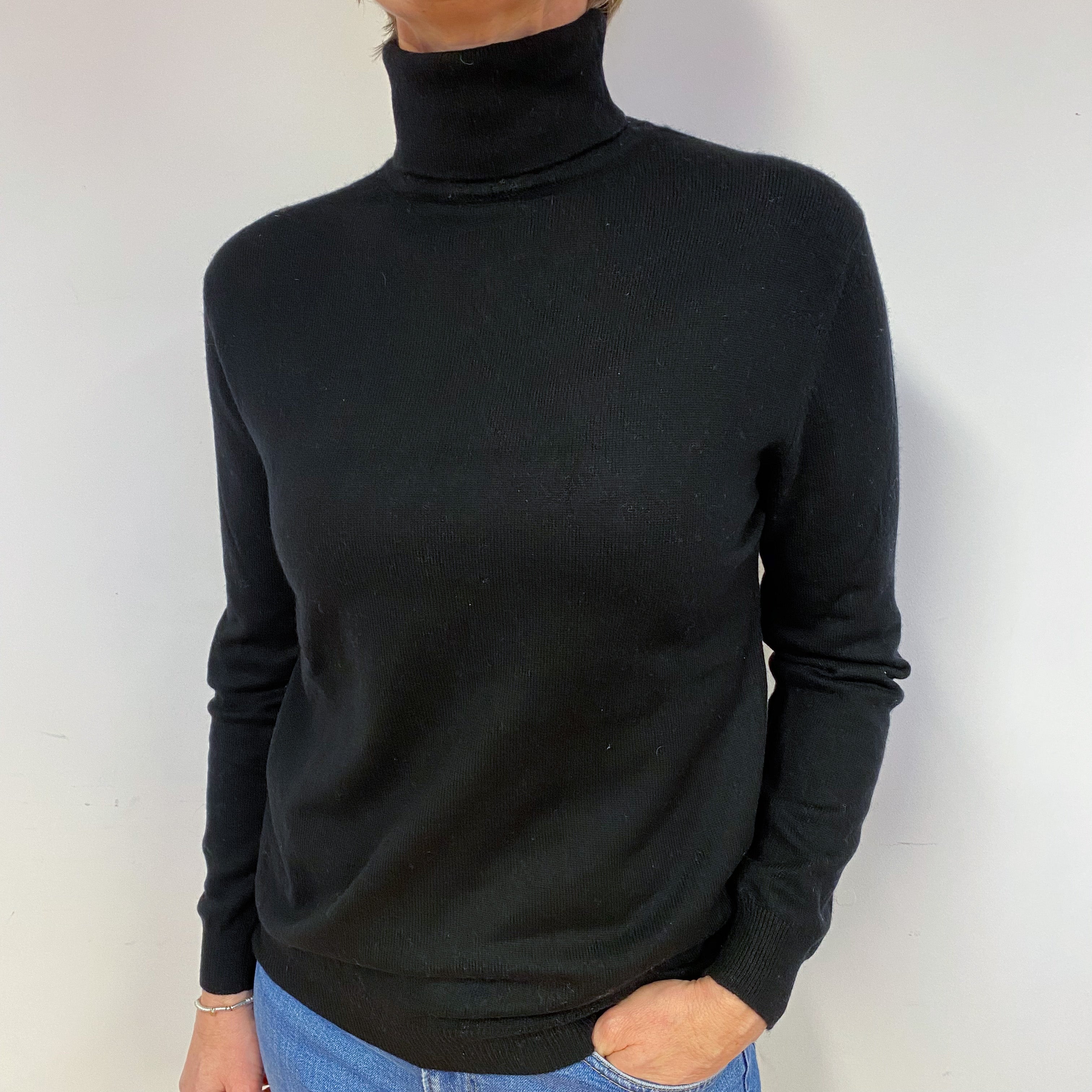 Black Cashmere Polo Neck Jumper Medium