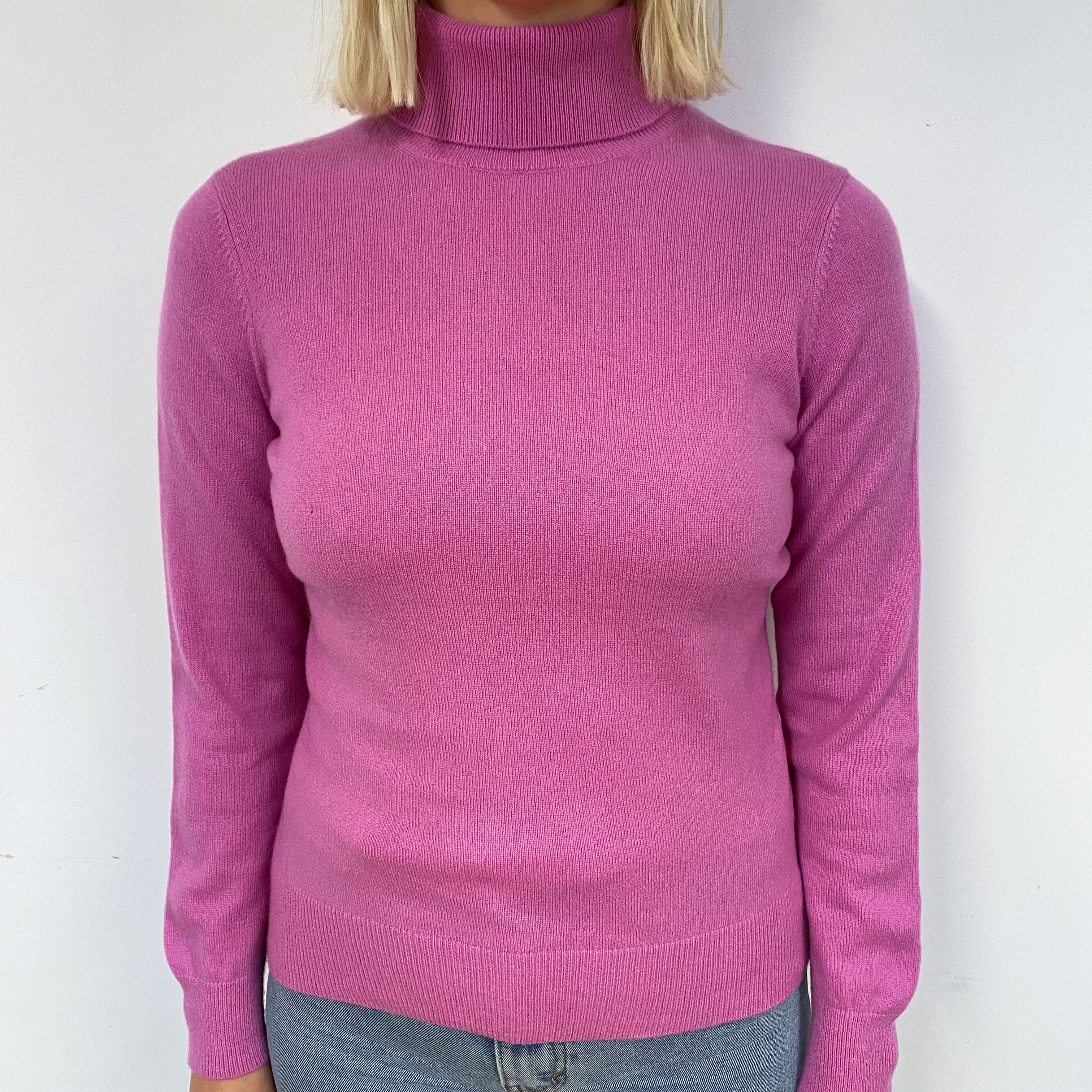 Sweet Pea Pink Cashmere Polo Neck Jumper Small