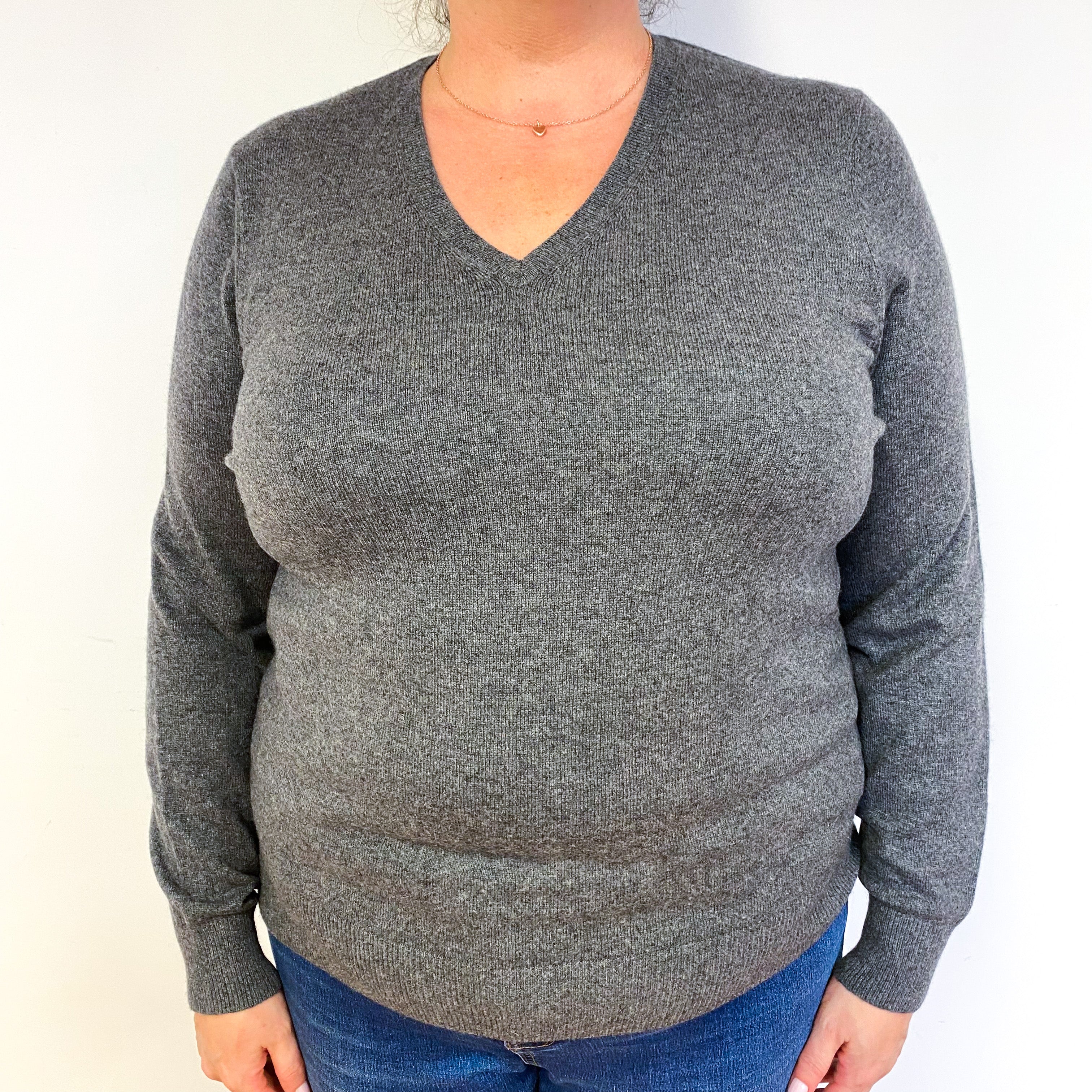 Slate Grey Cashmere V-Neck Jumper Extra Large