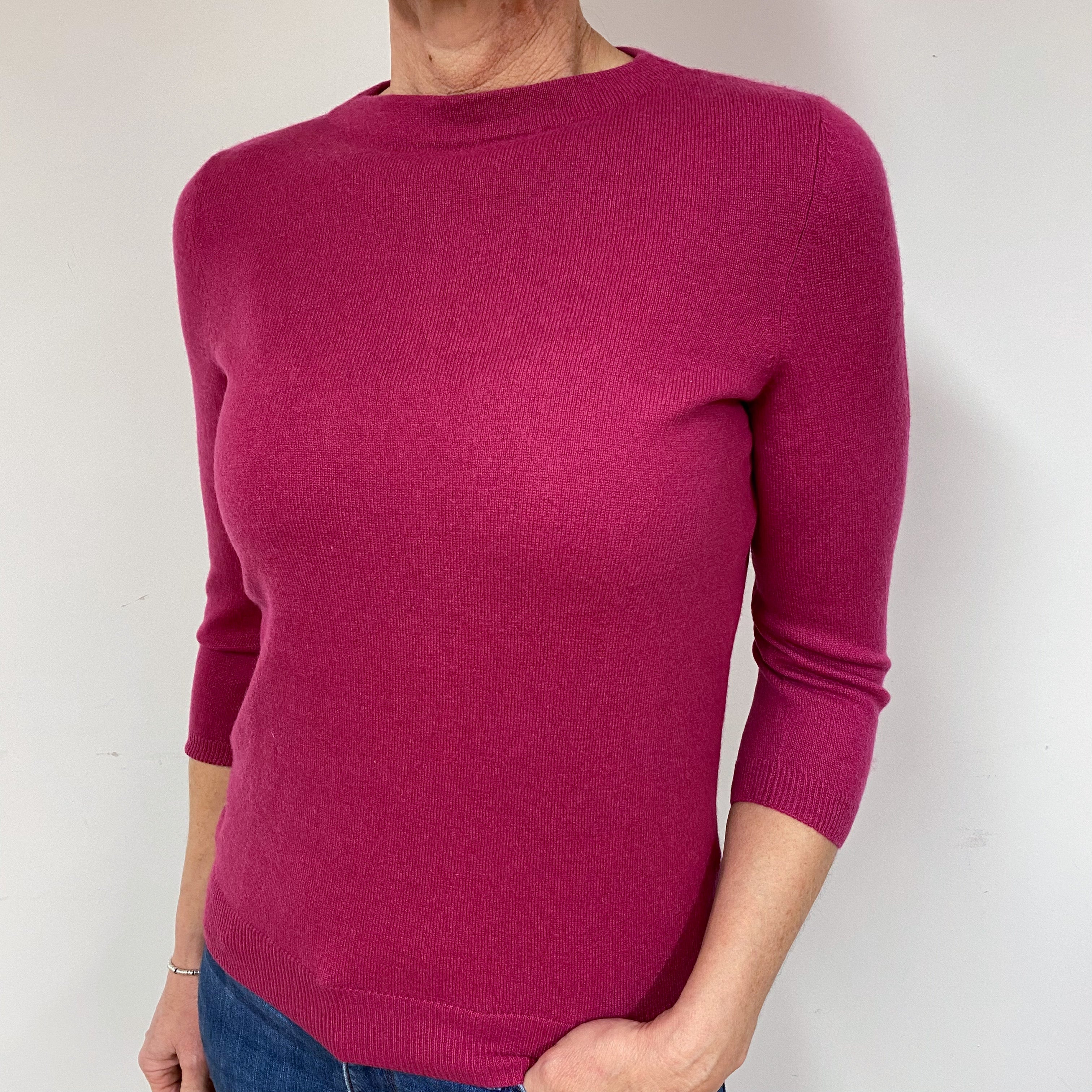 Magenta Pink Cashmere Crew Neck Jumper Medium/Petite