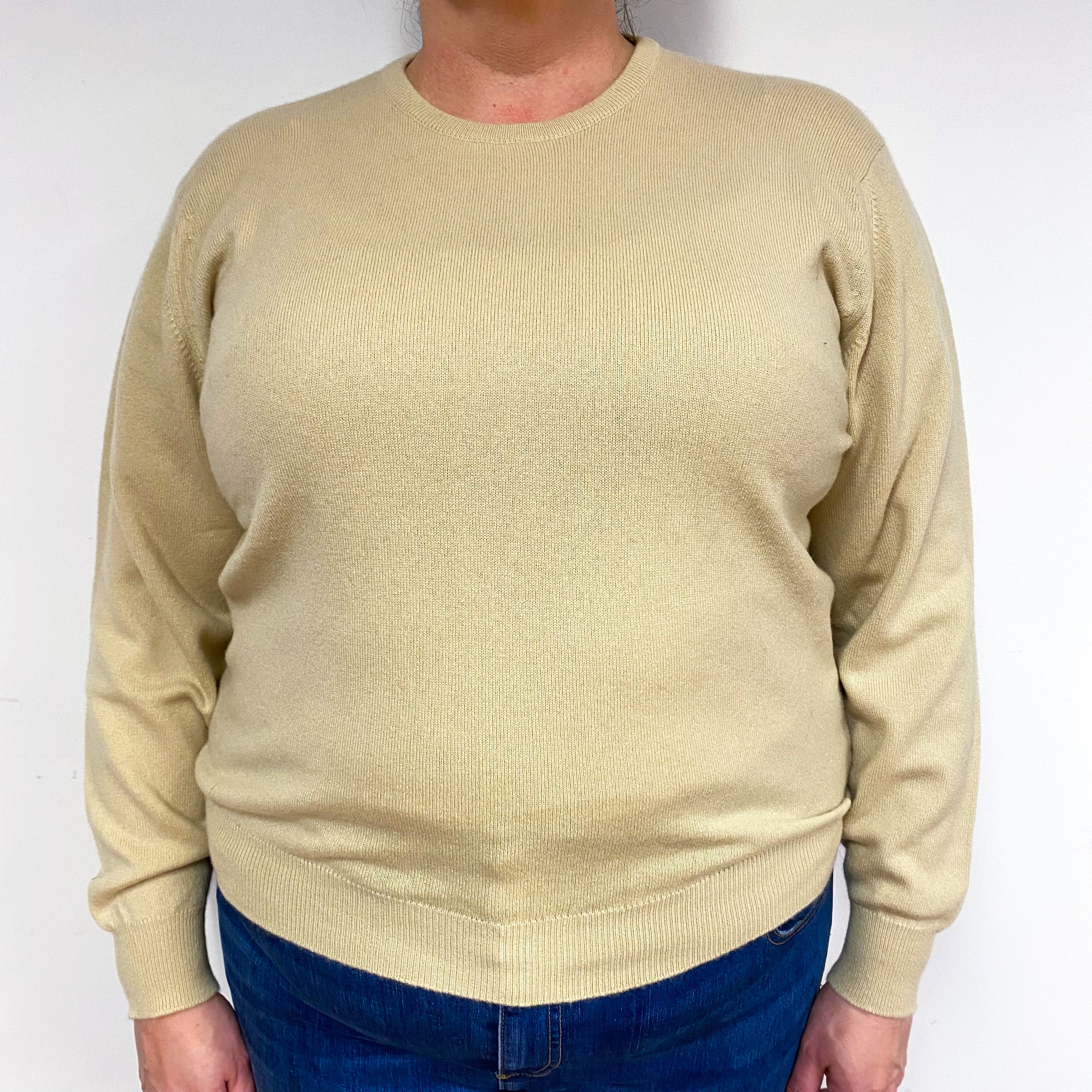 Palest Yellow Cashmere Crew Neck Jumper Extra Large