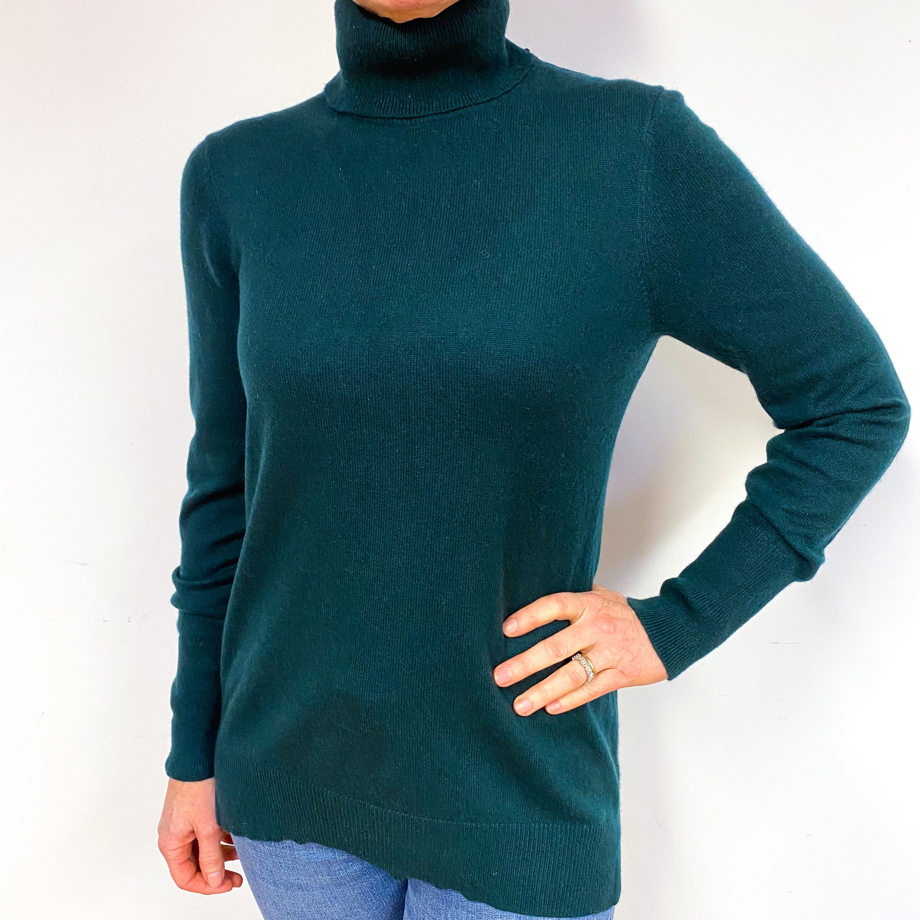 Bottle Green Cashmere Polo Neck Jumper Medium