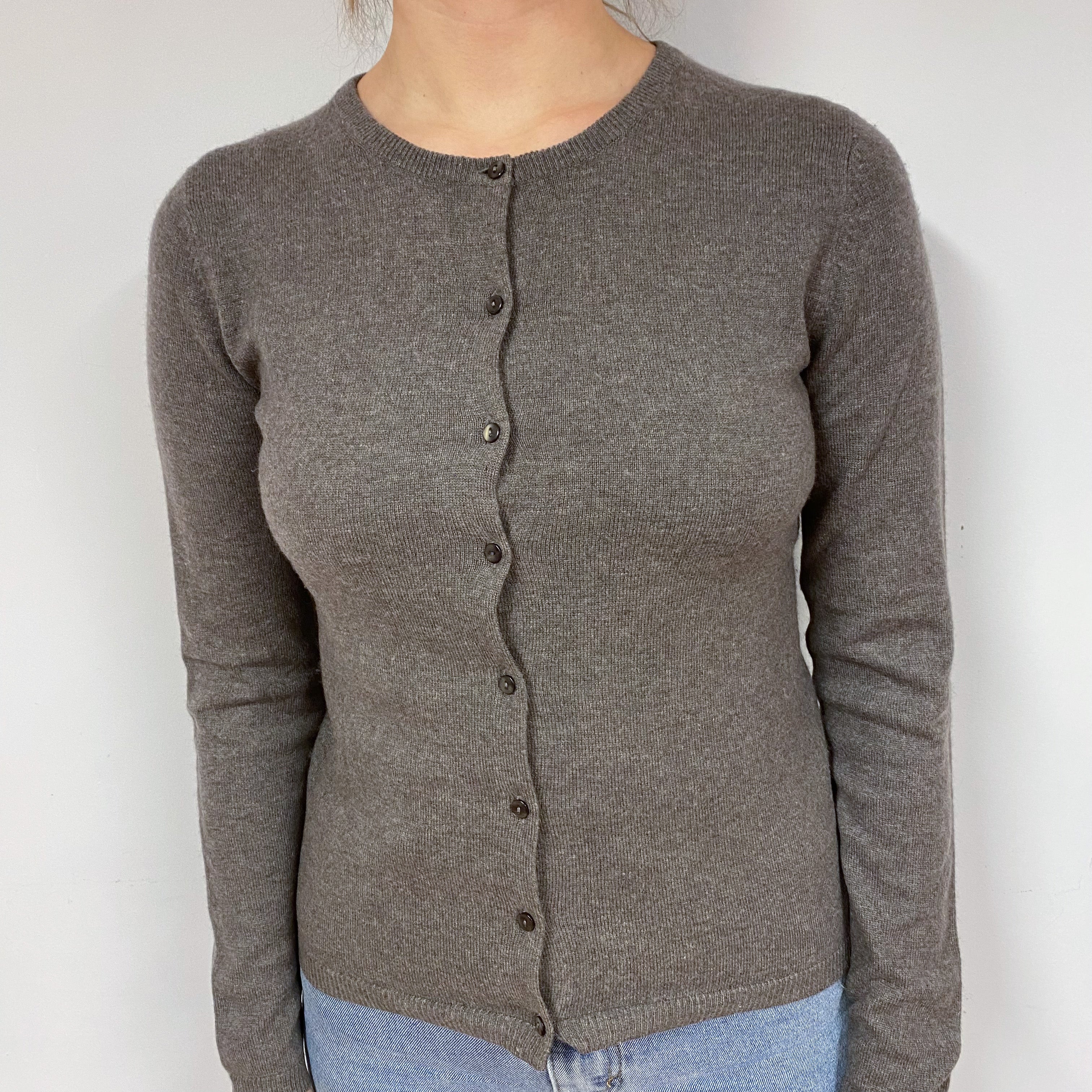 Muted Brown Cashmere Crew Neck Cardigan Small