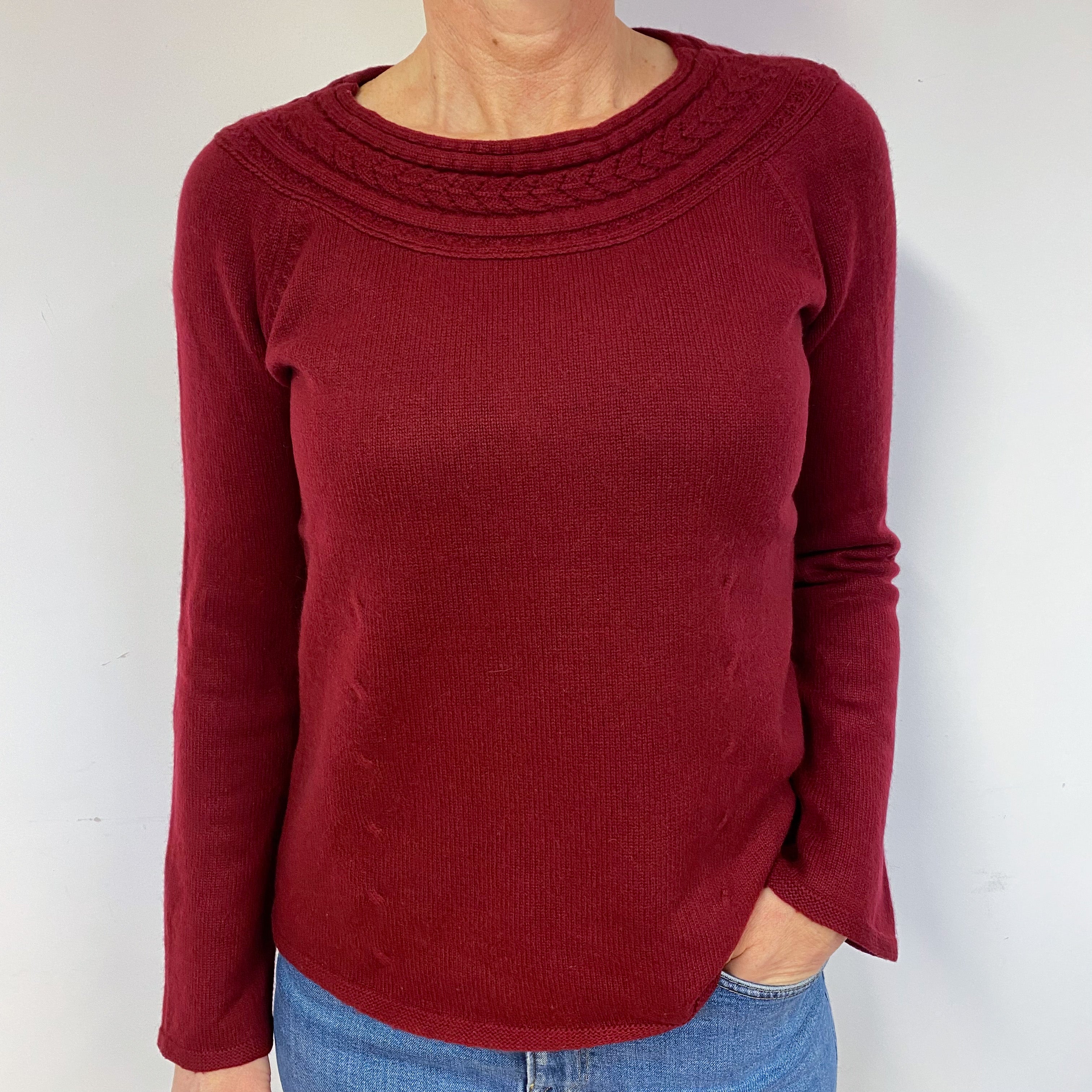Burgundy Red Cashmere Crew Neck Jumper Medium