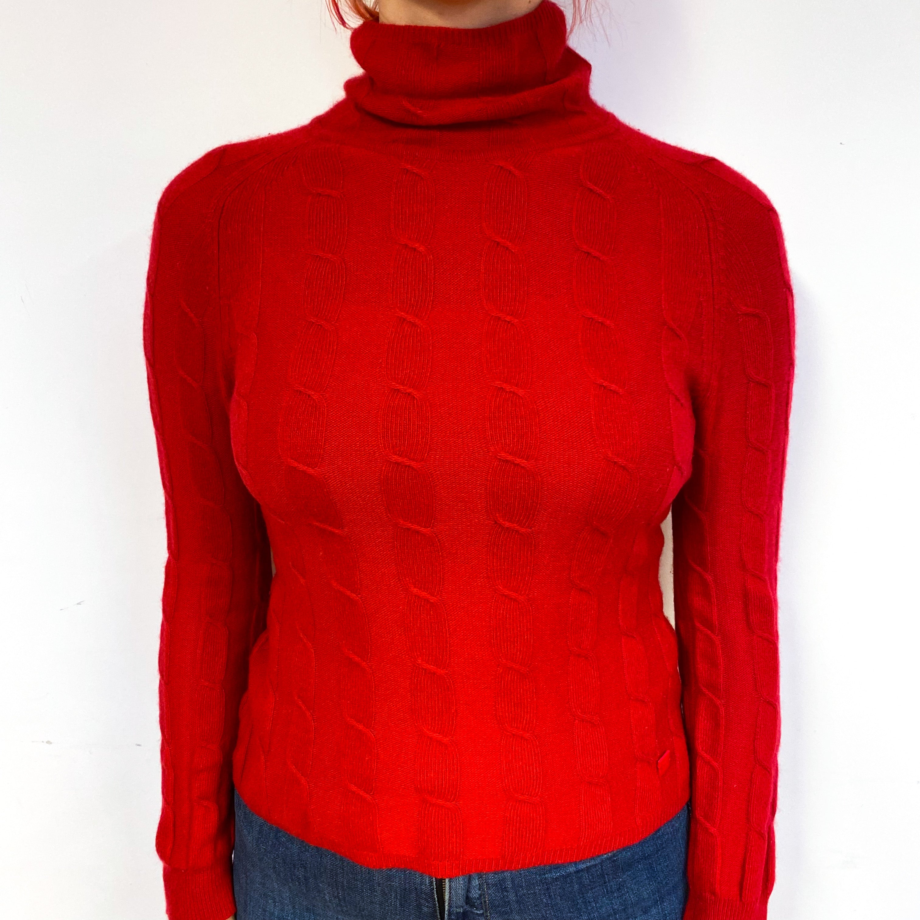 Post Box Red Cable Cashmere Turtle Neck Jumper Small