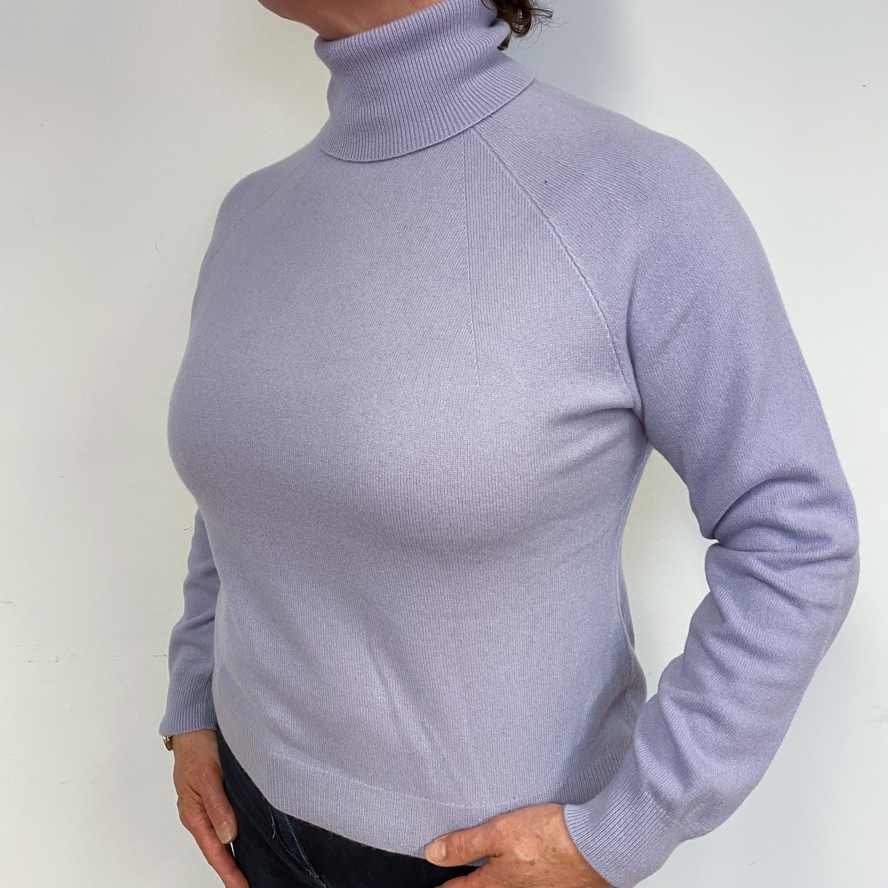 Pale Purple Cashmere Polo Neck Jumper Large