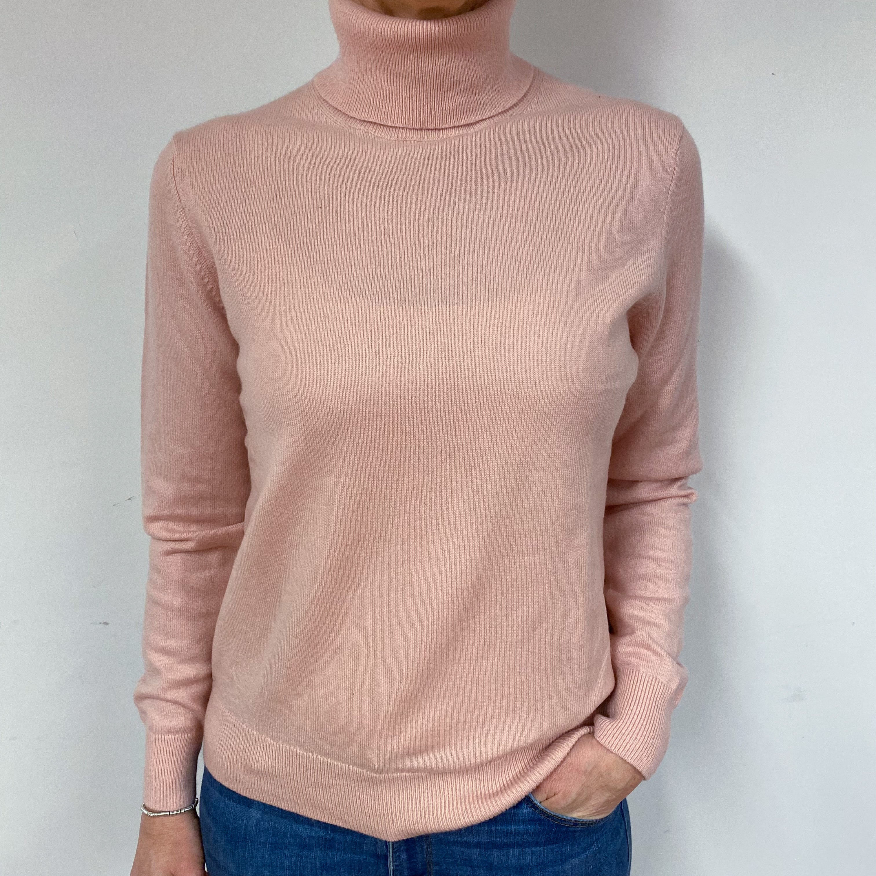 Shell Pink Cashmere Polo Neck Jumper Medium