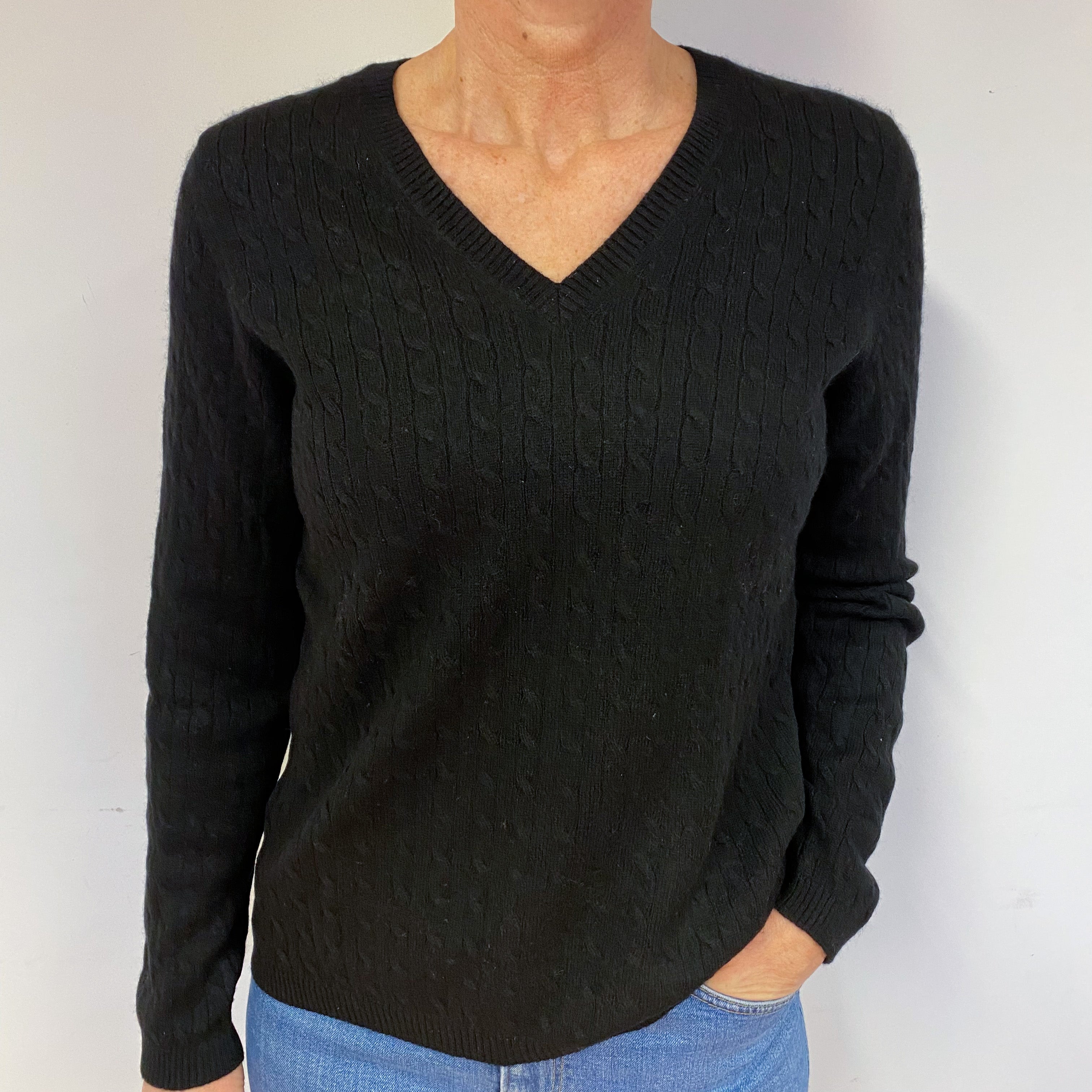 Black Cashmere V-Neck Jumper Medium