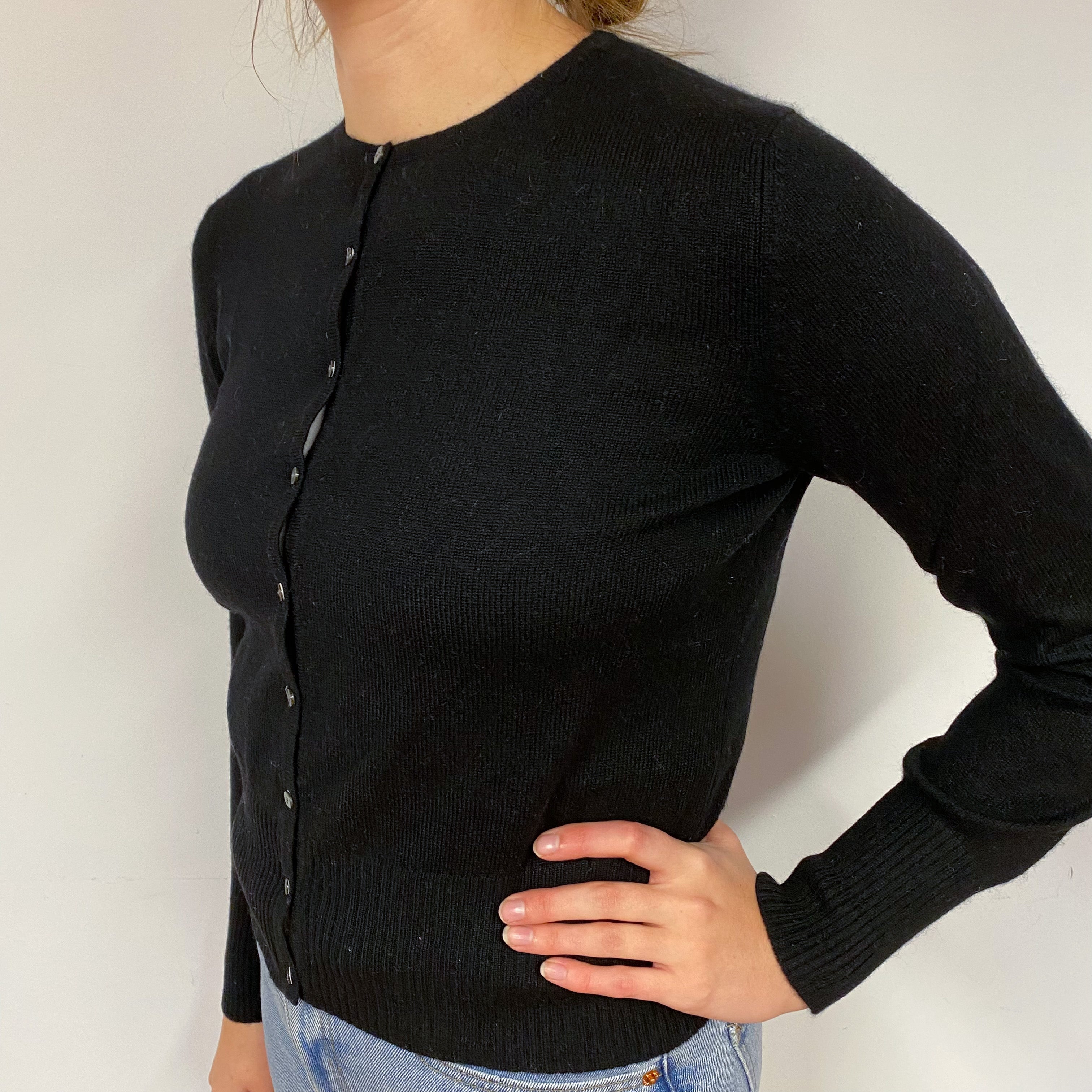 Black Cashmere Crew Neck Cardigan Small