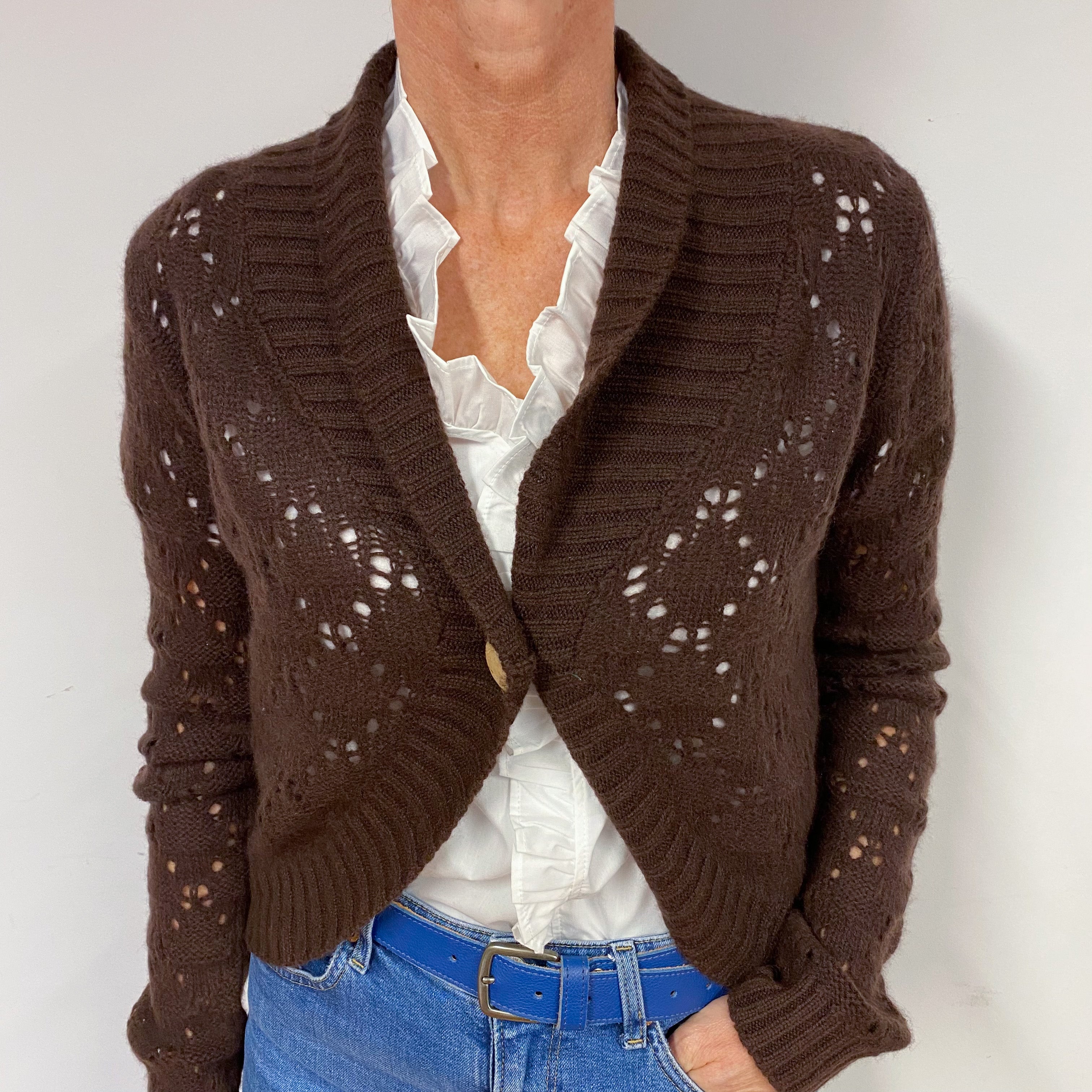 Chocolate Brown Cropped Cashmere Cardigan Medium