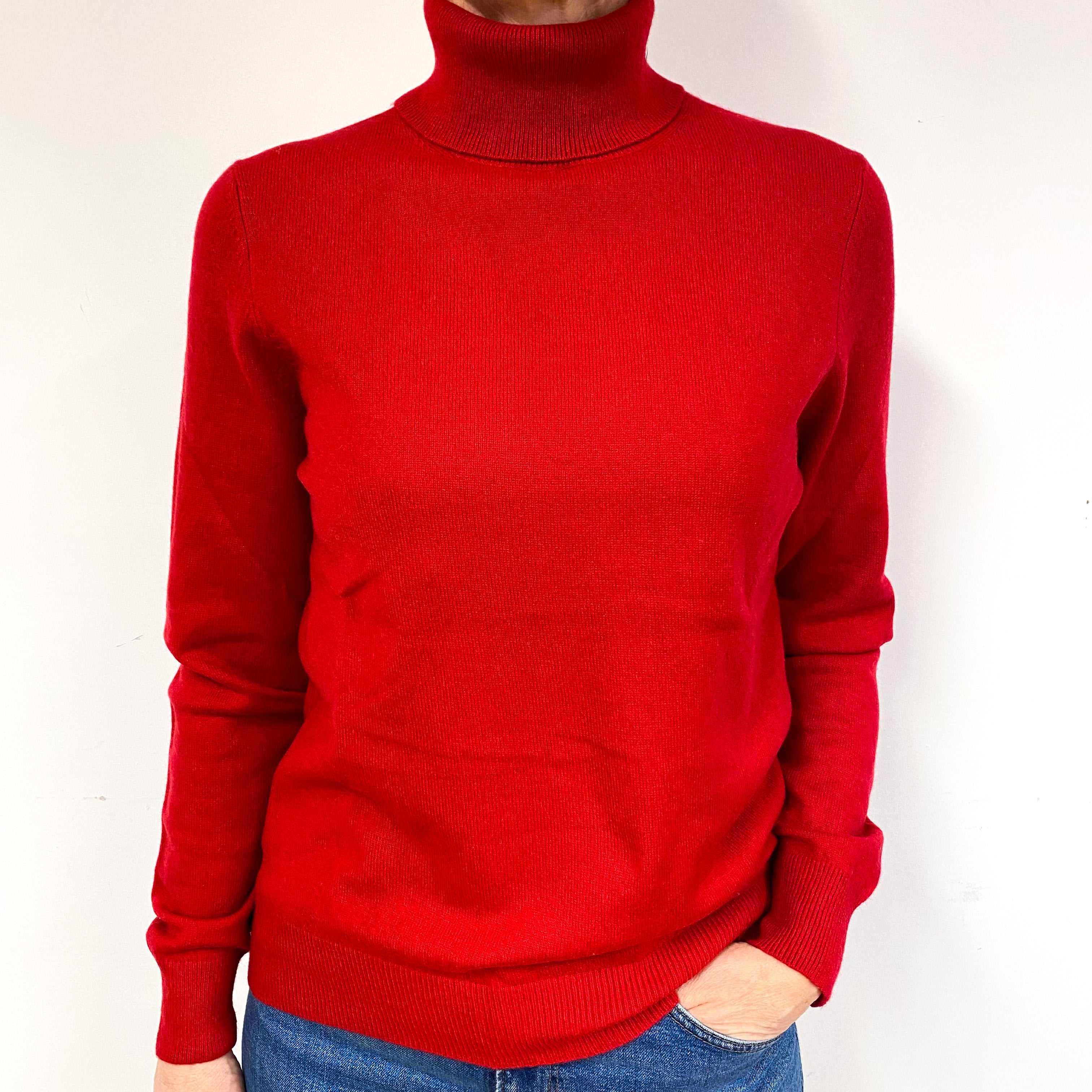 Post Box Red Cashmere Polo Neck Jumper Medium