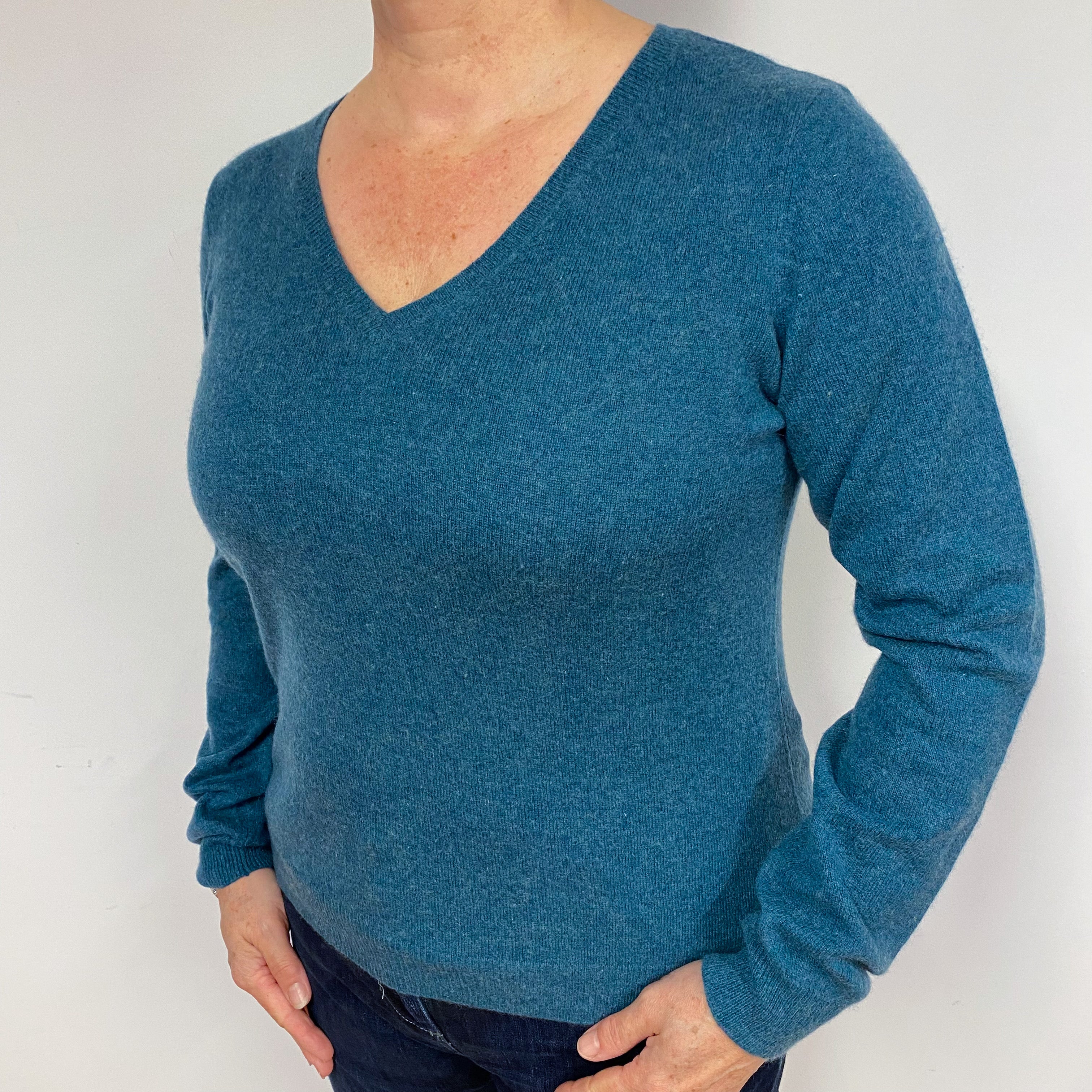 Spruce Green Cashmere V-Neck Jumper Large