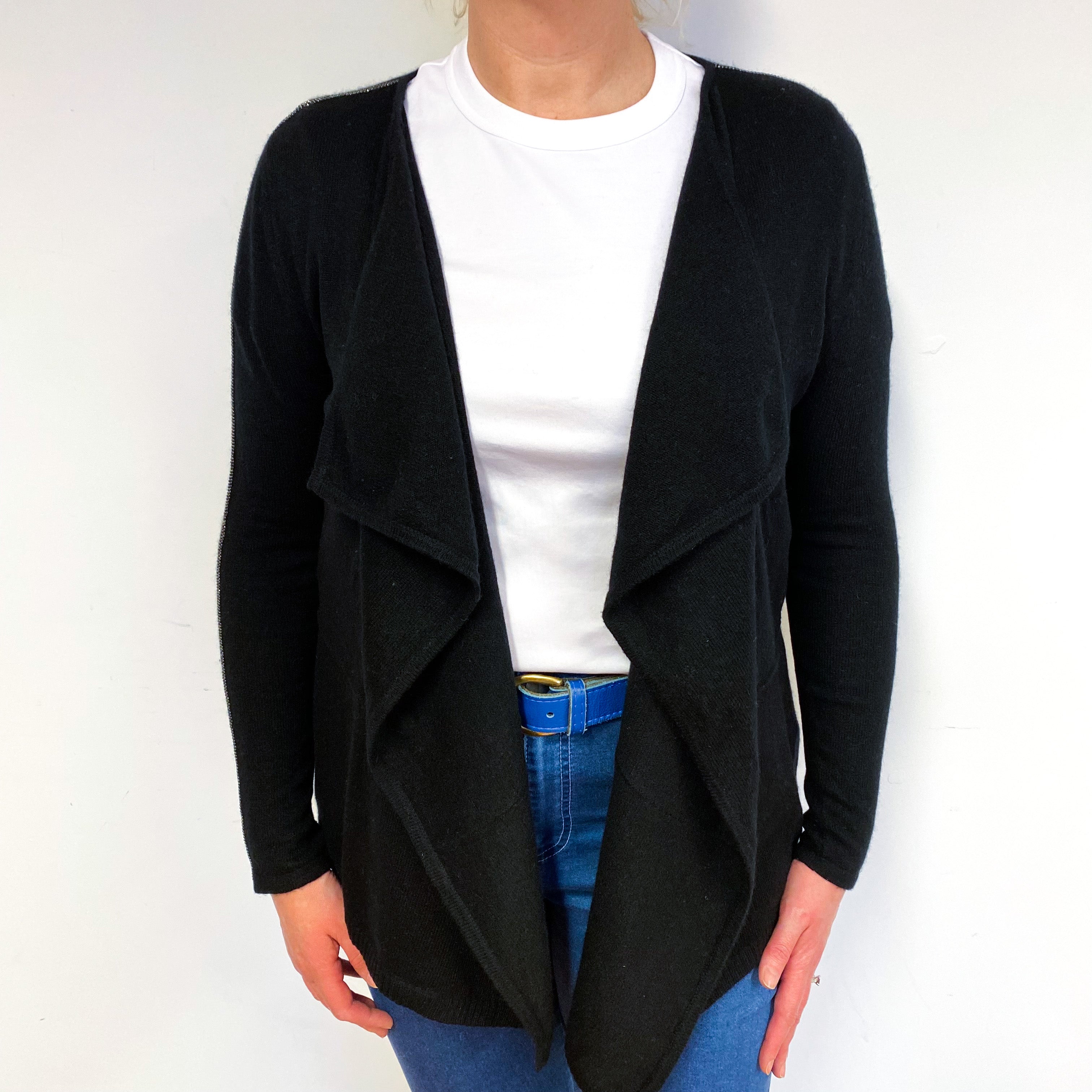 Black Beaded Cashmere Waterfall Cardigan Large