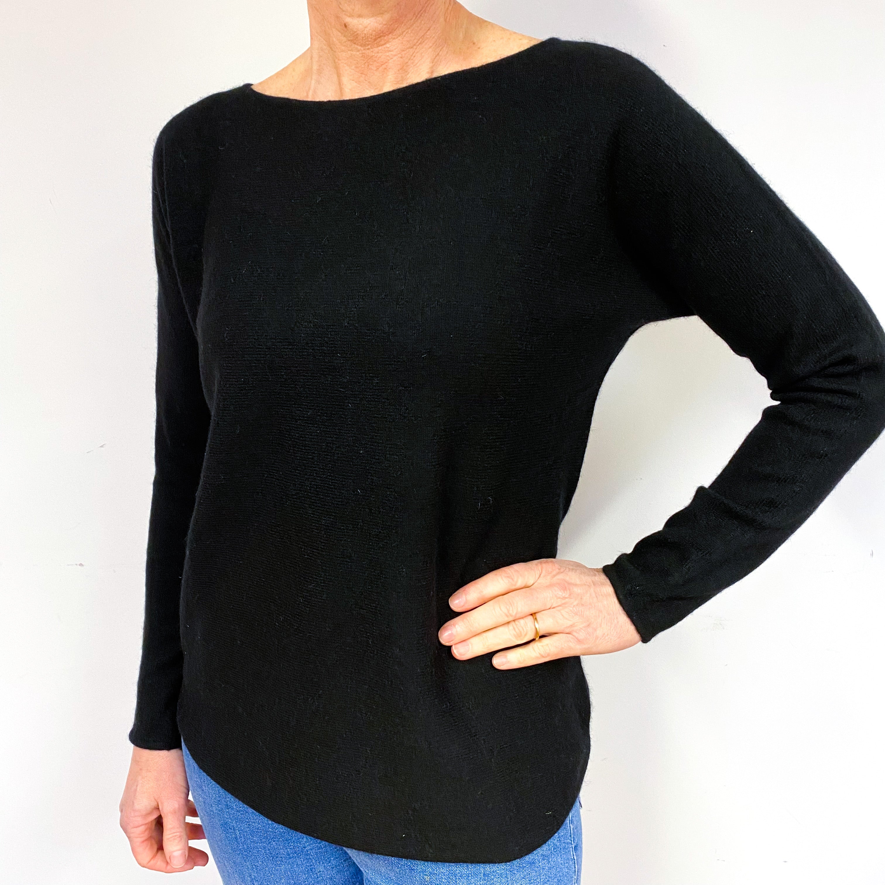 Black Batwing Cashmere Crew Neck Jumper Medium