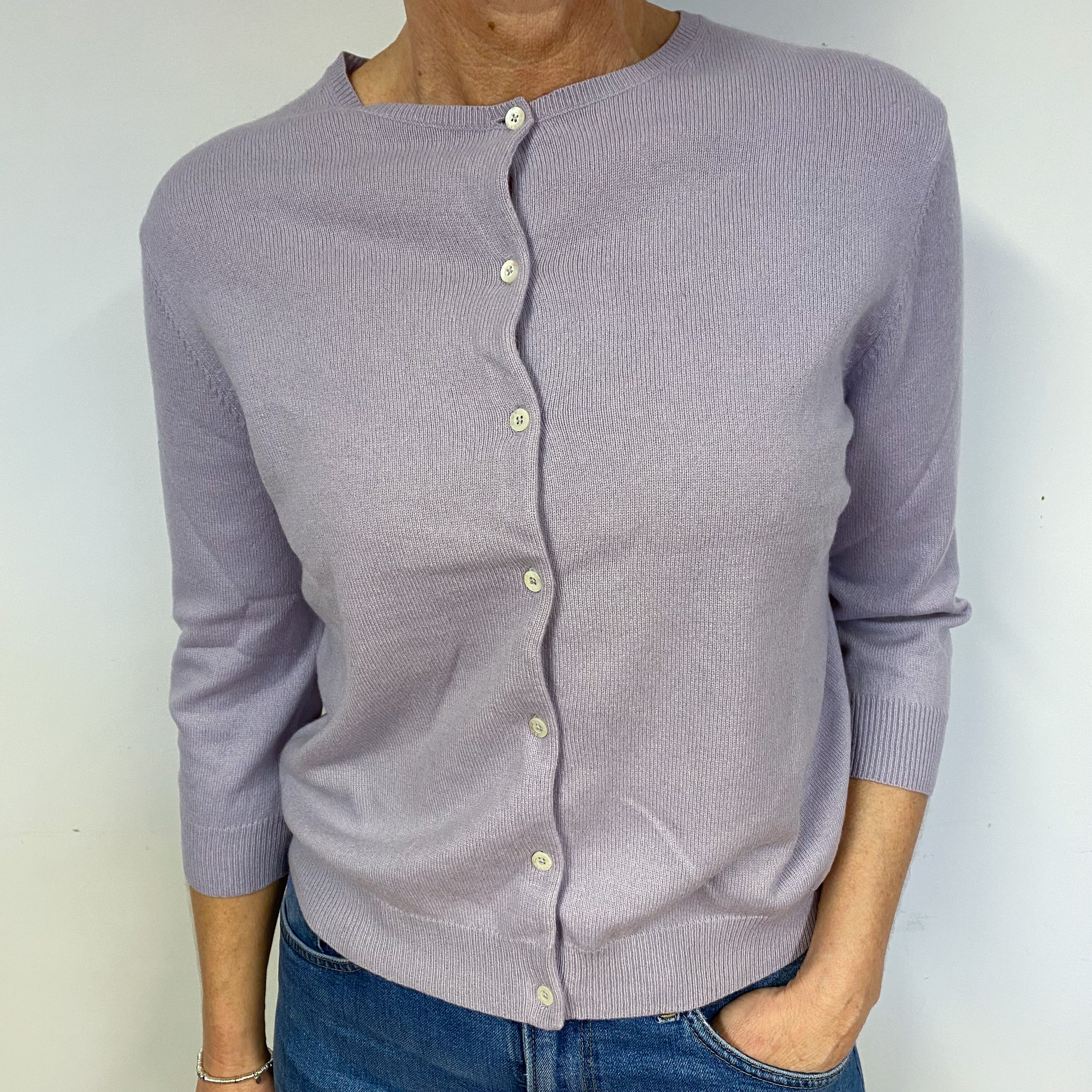 Pale Lilac Ralph Lauren Cashmere Cardigan Medium Petite