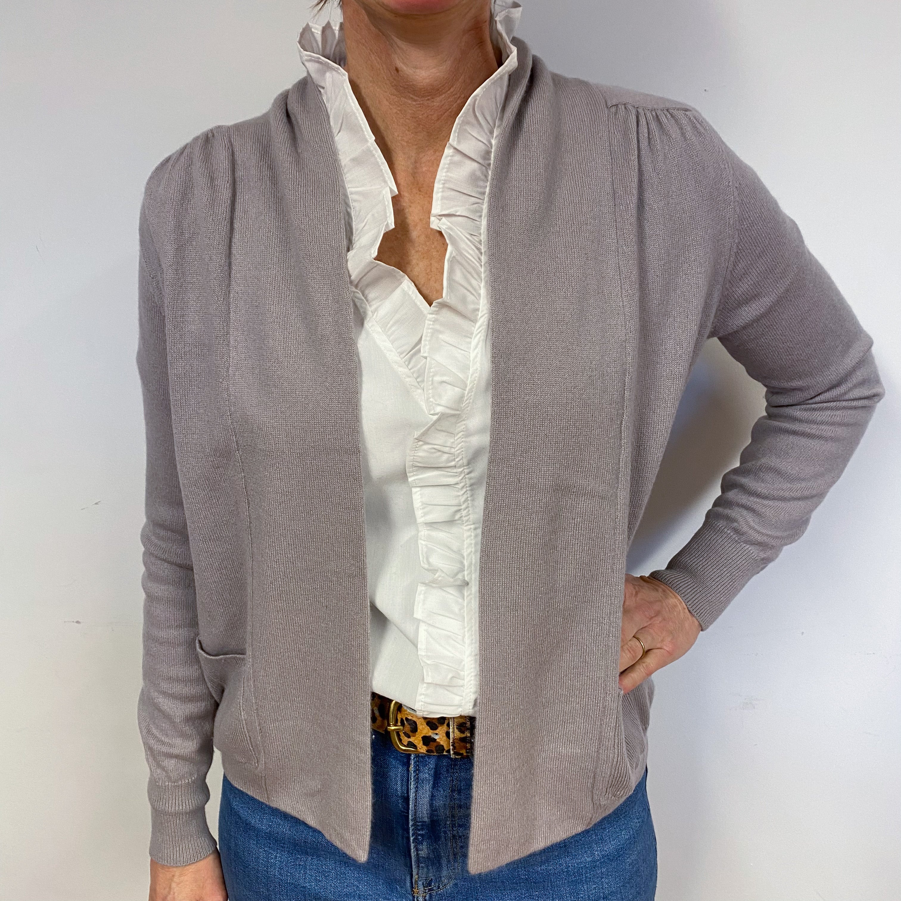 Taupe Edge to Edge Cashmere Cardigan Medium