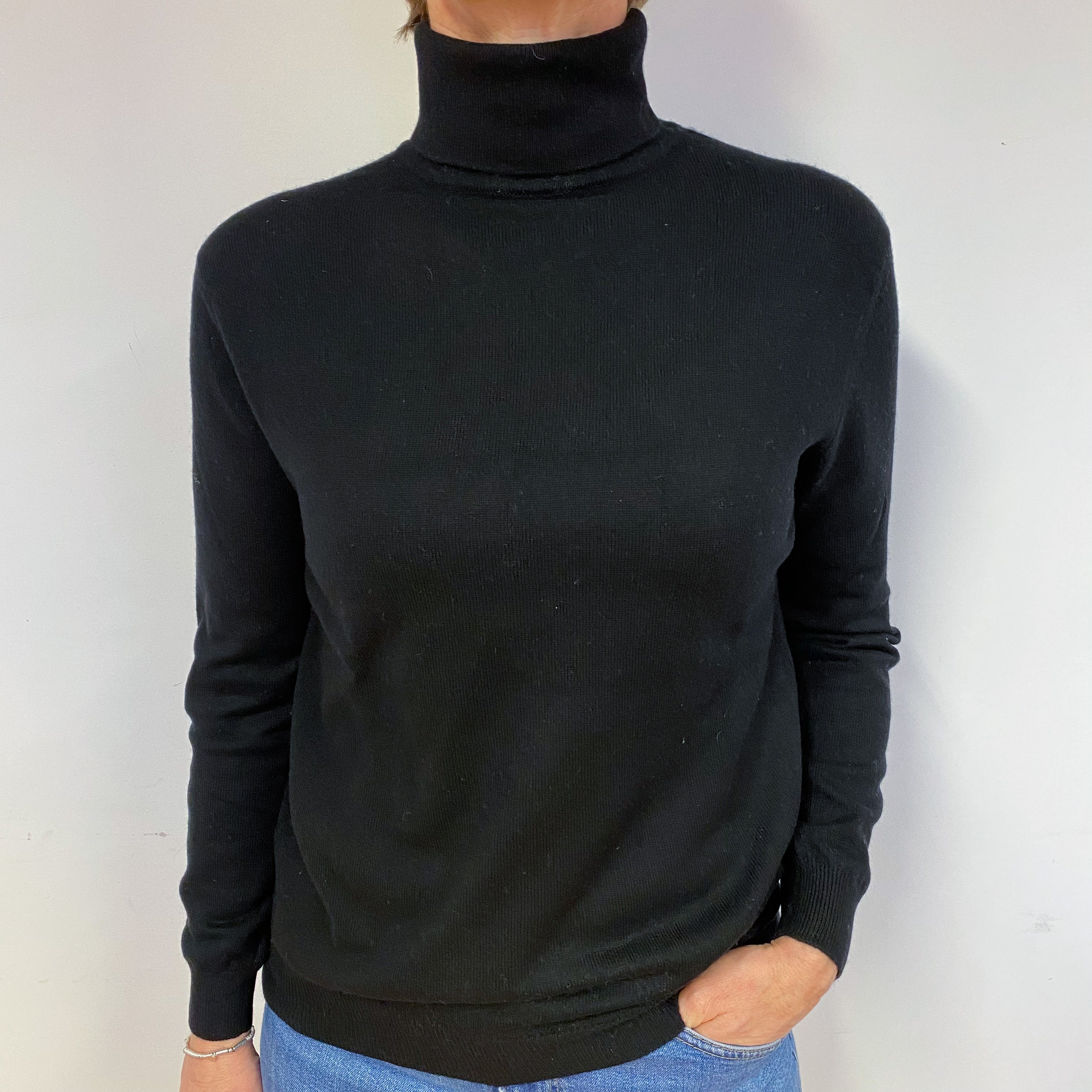 Black Cashmere Polo Neck Jumper Medium