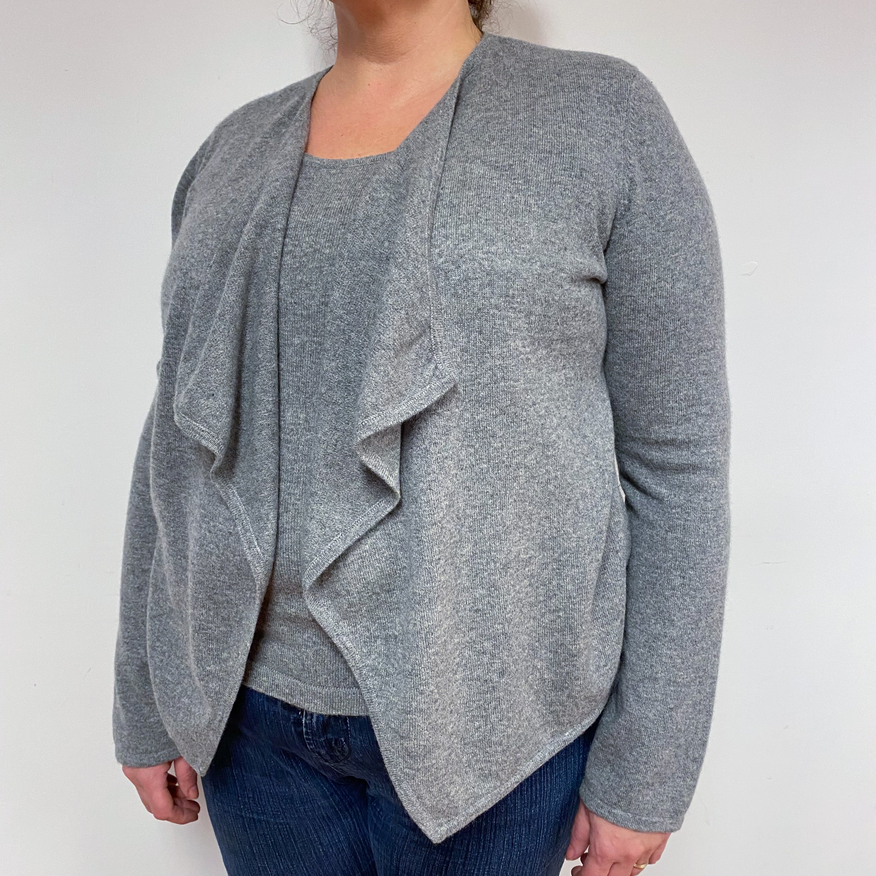 Grey 2 in 1 Cashmere Waterfall Cardigan Extra Large