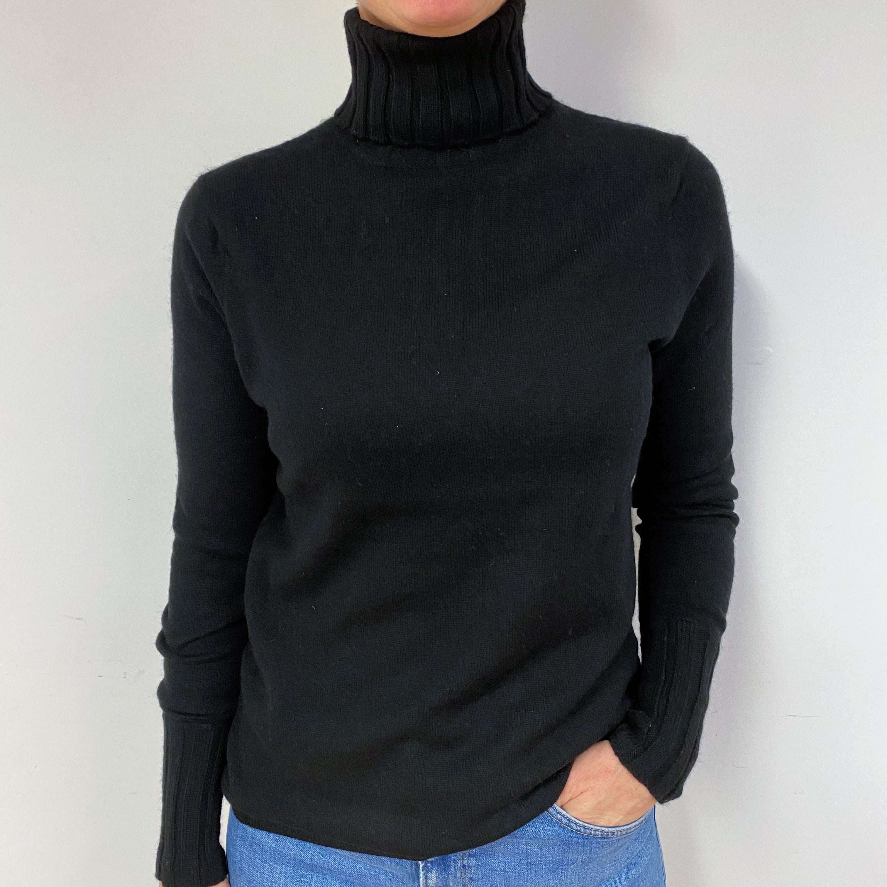 Black Cashmere Polo Neck Jumper Medium