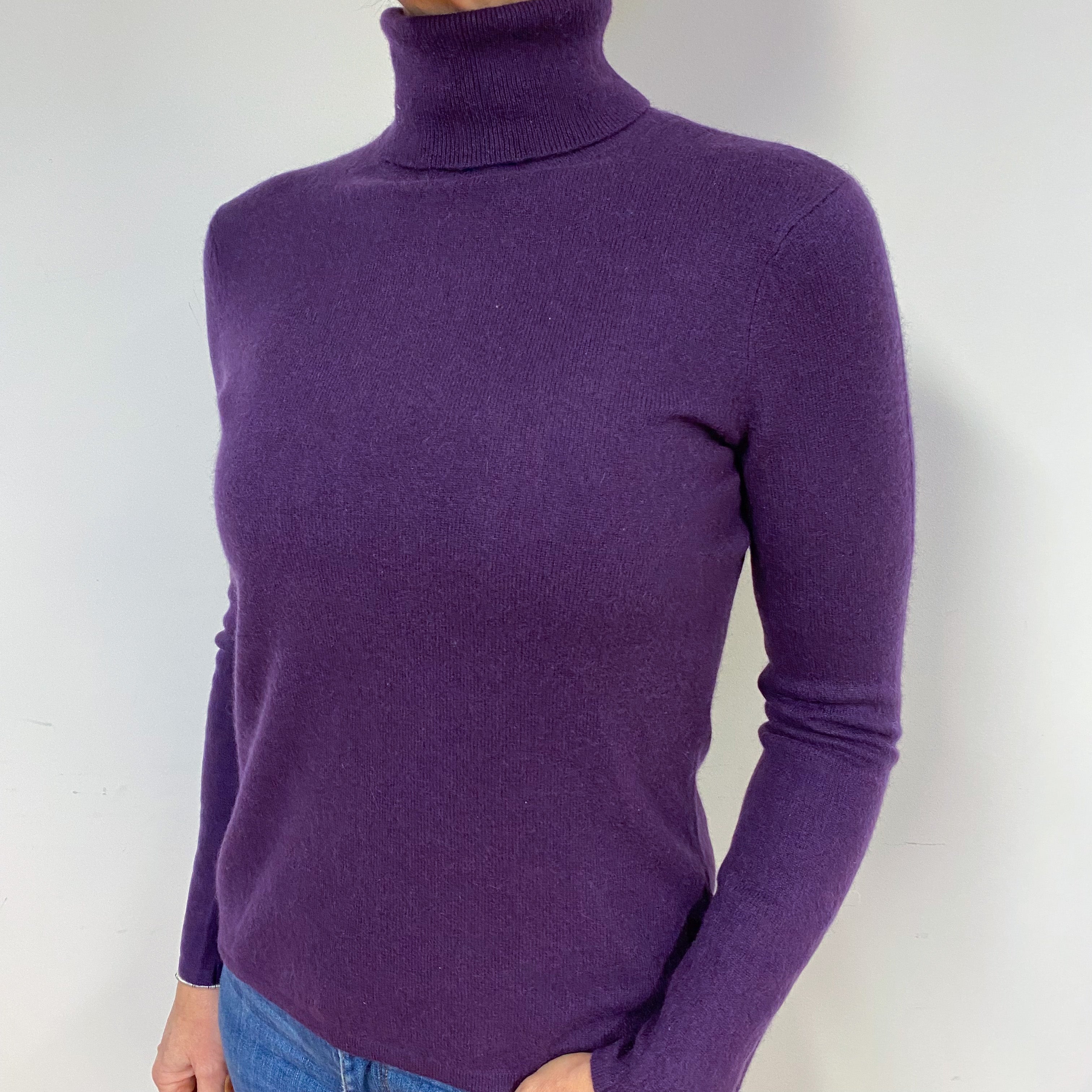 Blueberry Purple Cashmere Polo Neck Jumper Medium
