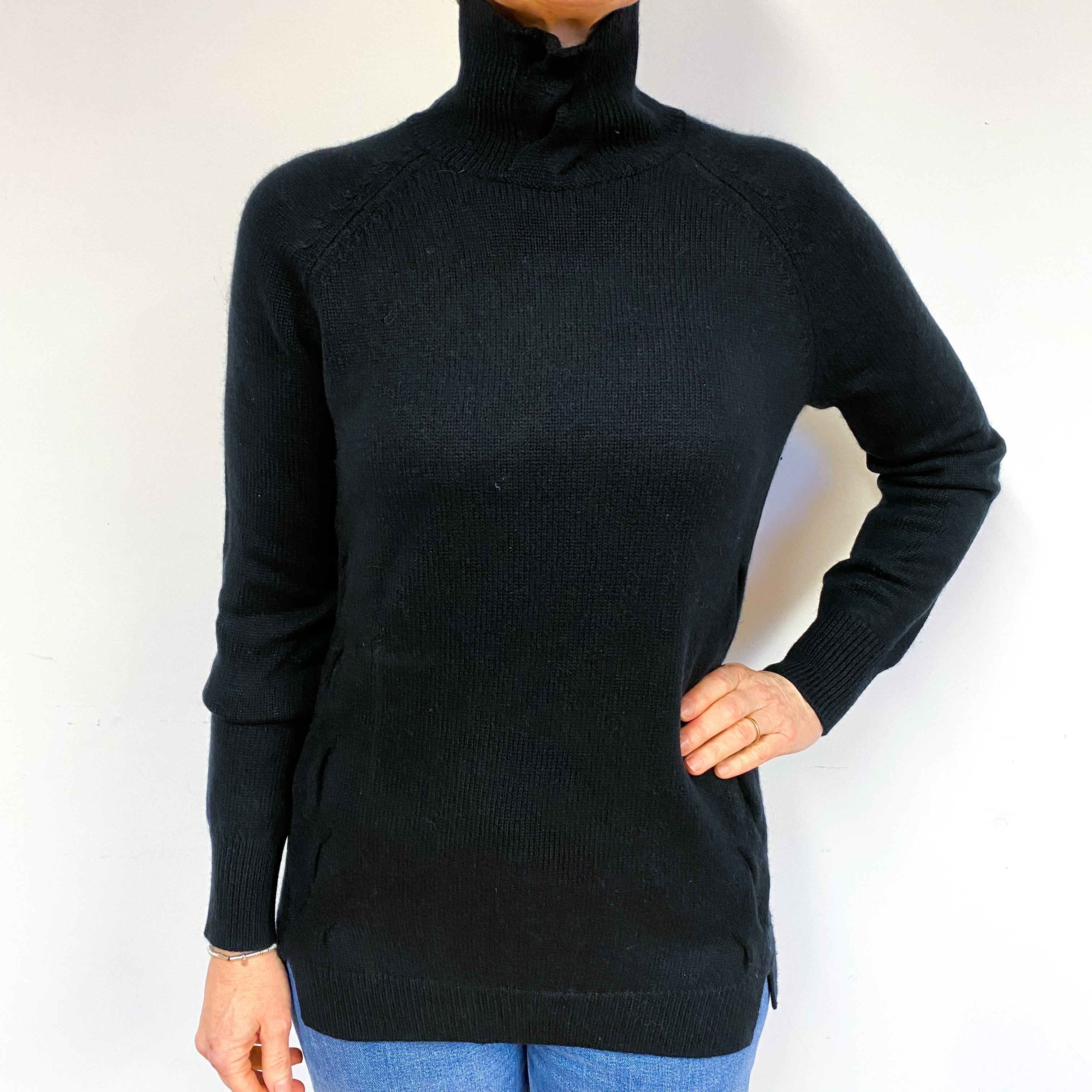 Black Cashmere Polo Neck Jumper Medium