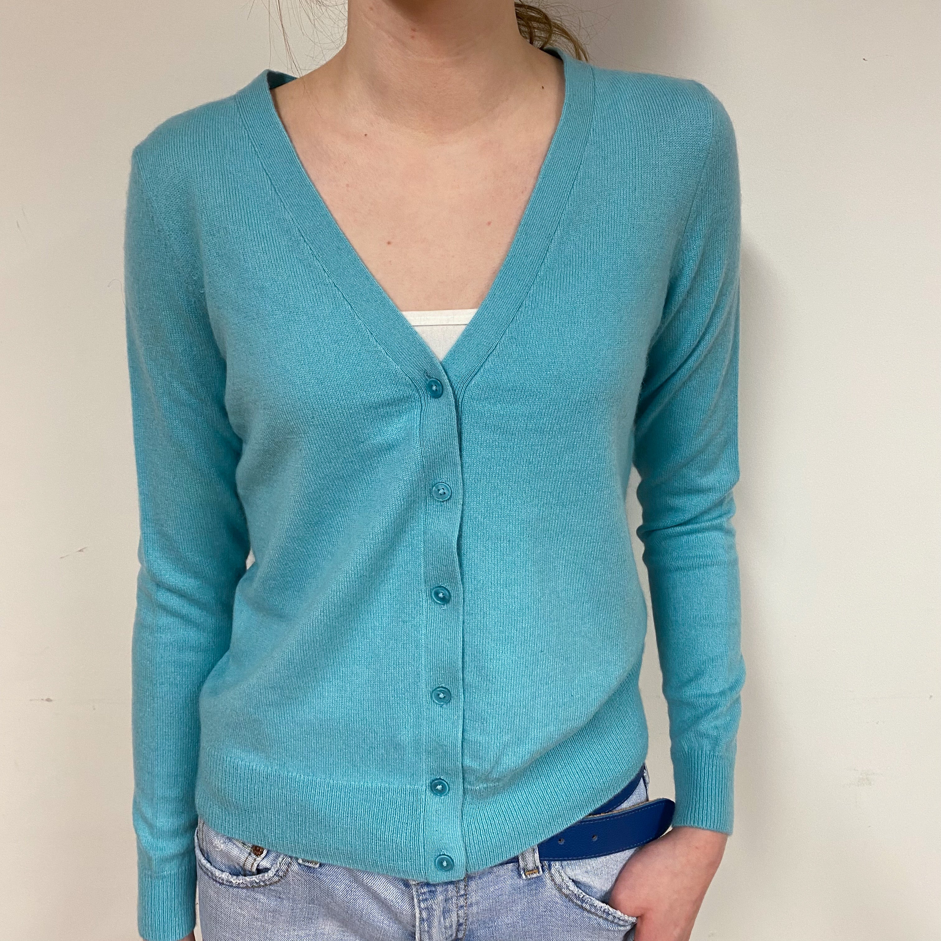Pale Aqua Blue Cashmere V-Neck Cardigan Extra Small