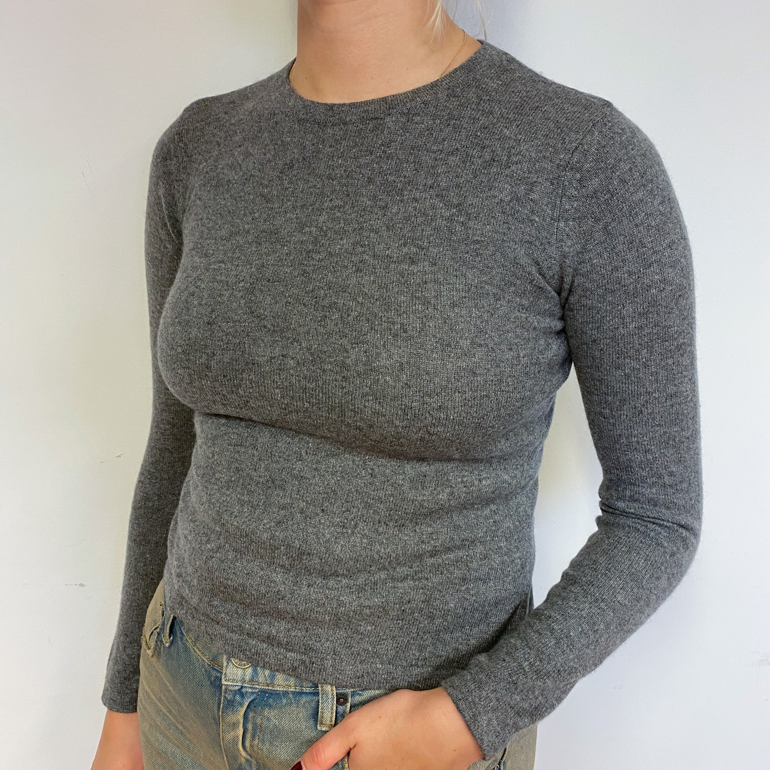 Steel Grey Cashmere Crew Neck Jumper Small/Petite