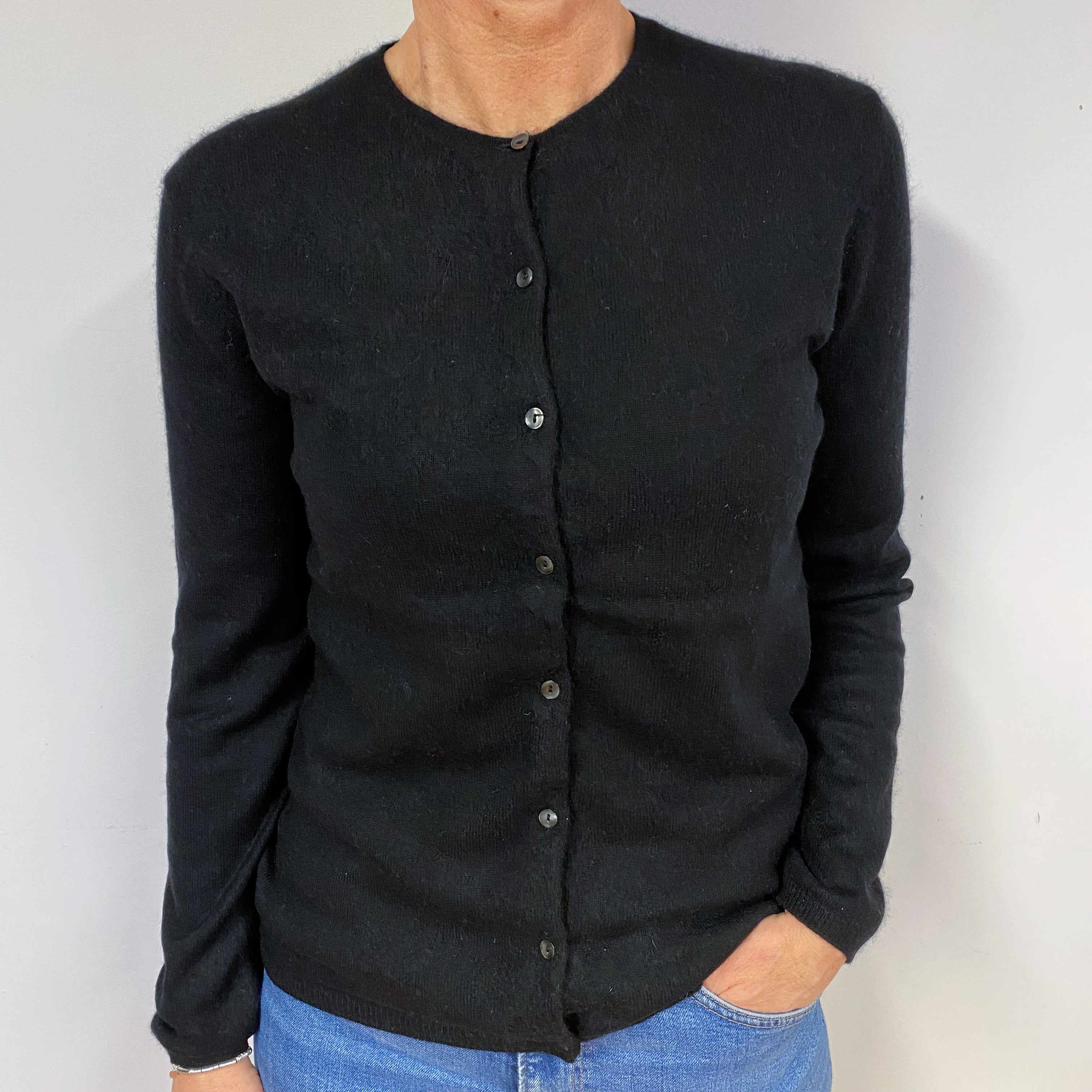 Black Cashmere Crew Neck Cardigan Medium