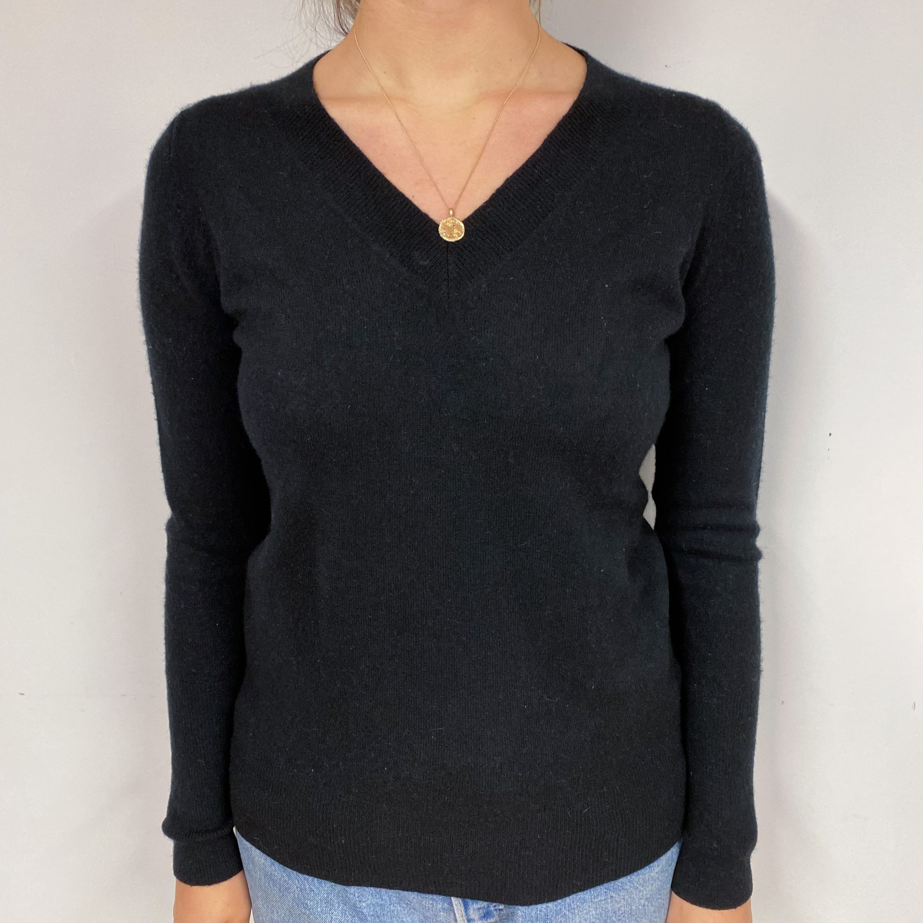 Black Cashmere V-Neck Jumper Small