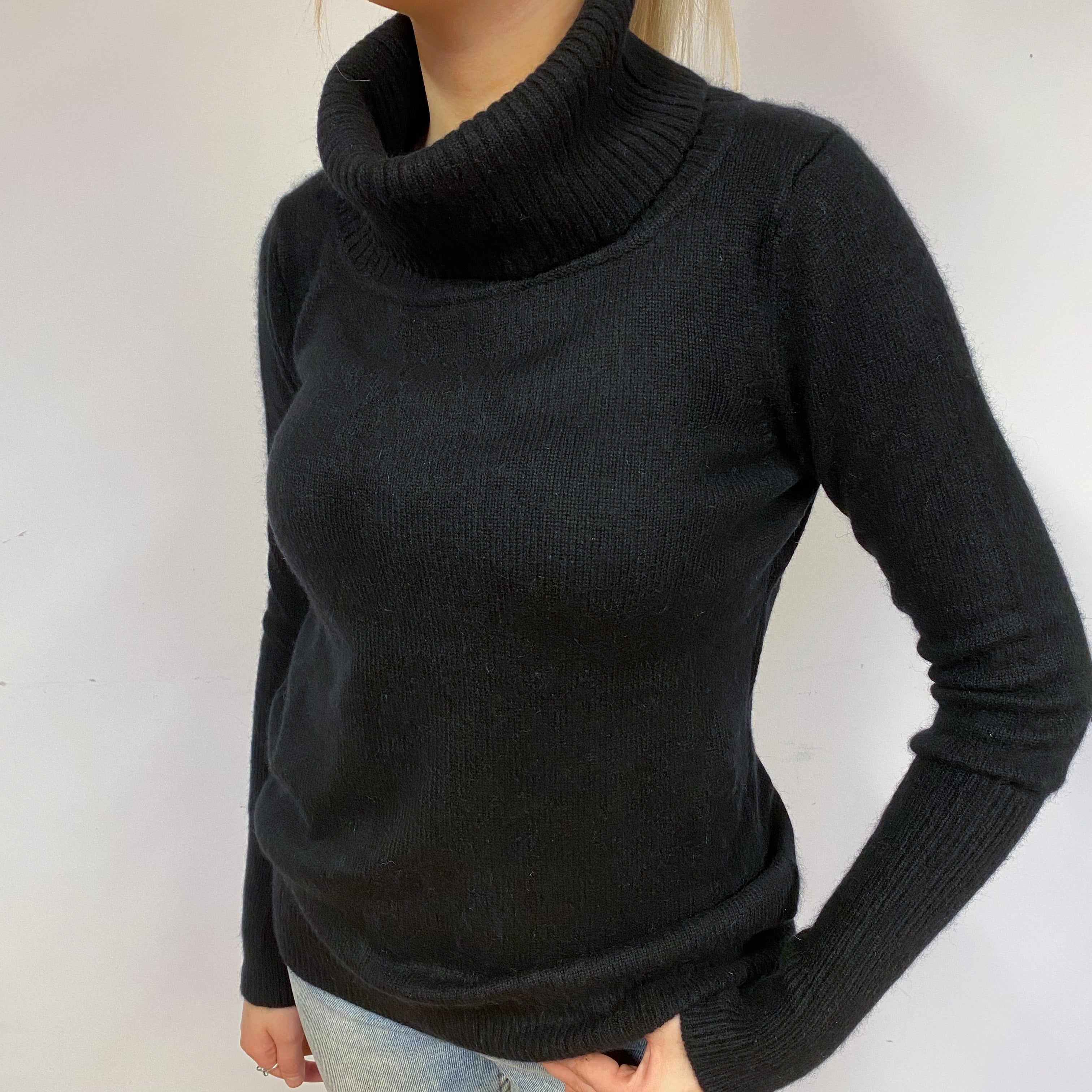 Black Cashmere Polo Neck Jumper Small