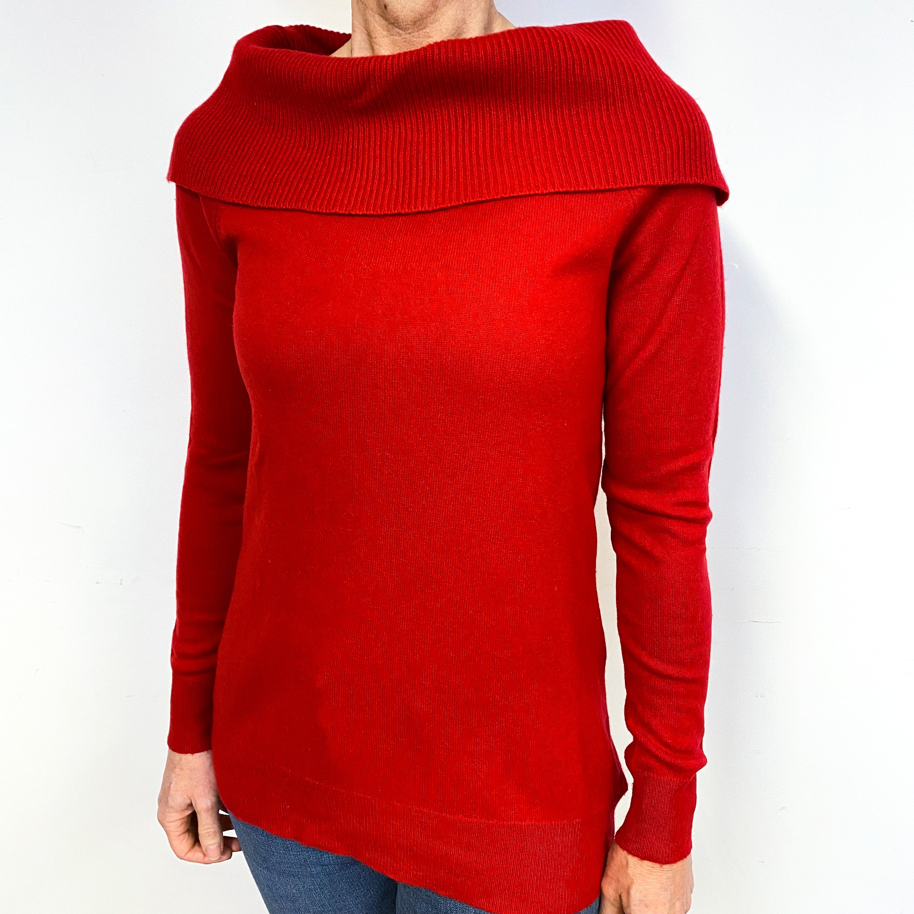 Berry Red Cashmere Funnel Neck Jumper Medium